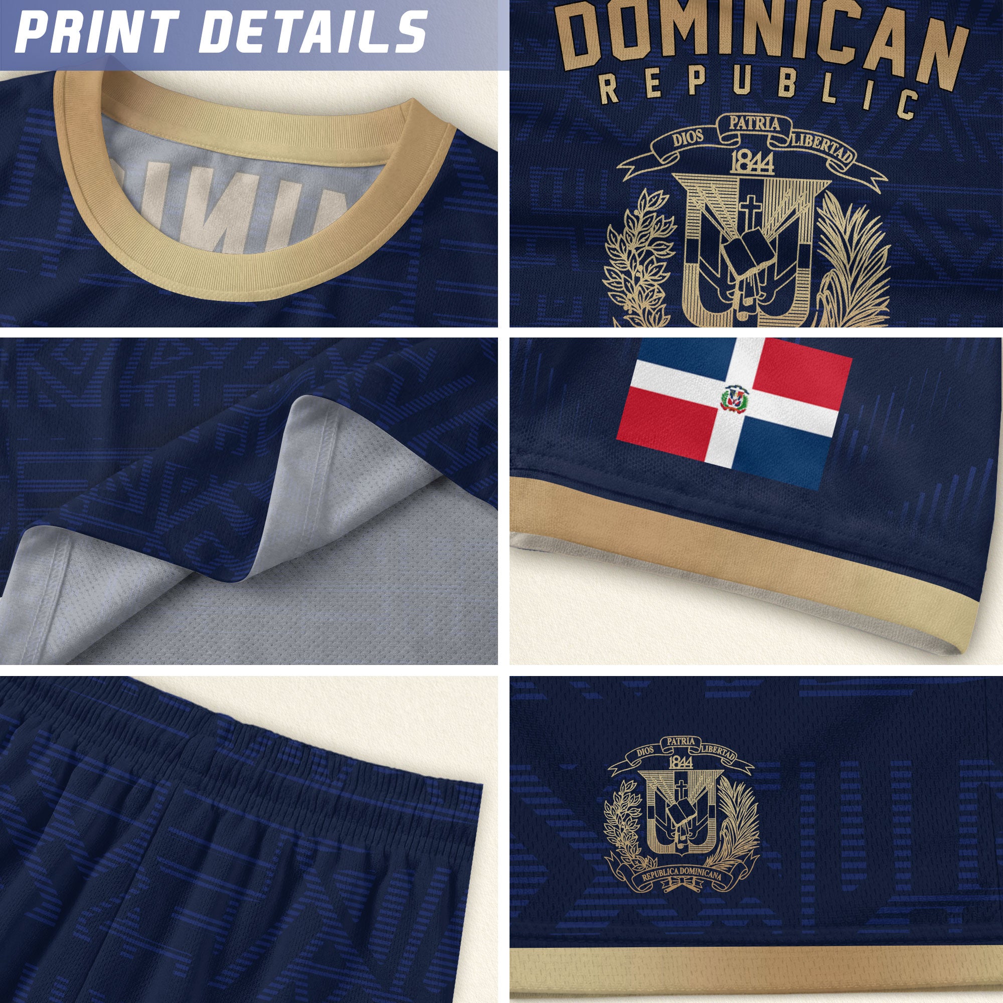 Dominican Republic Kids Youth Heritage Navy Gold Geometric National Soccer Jersey