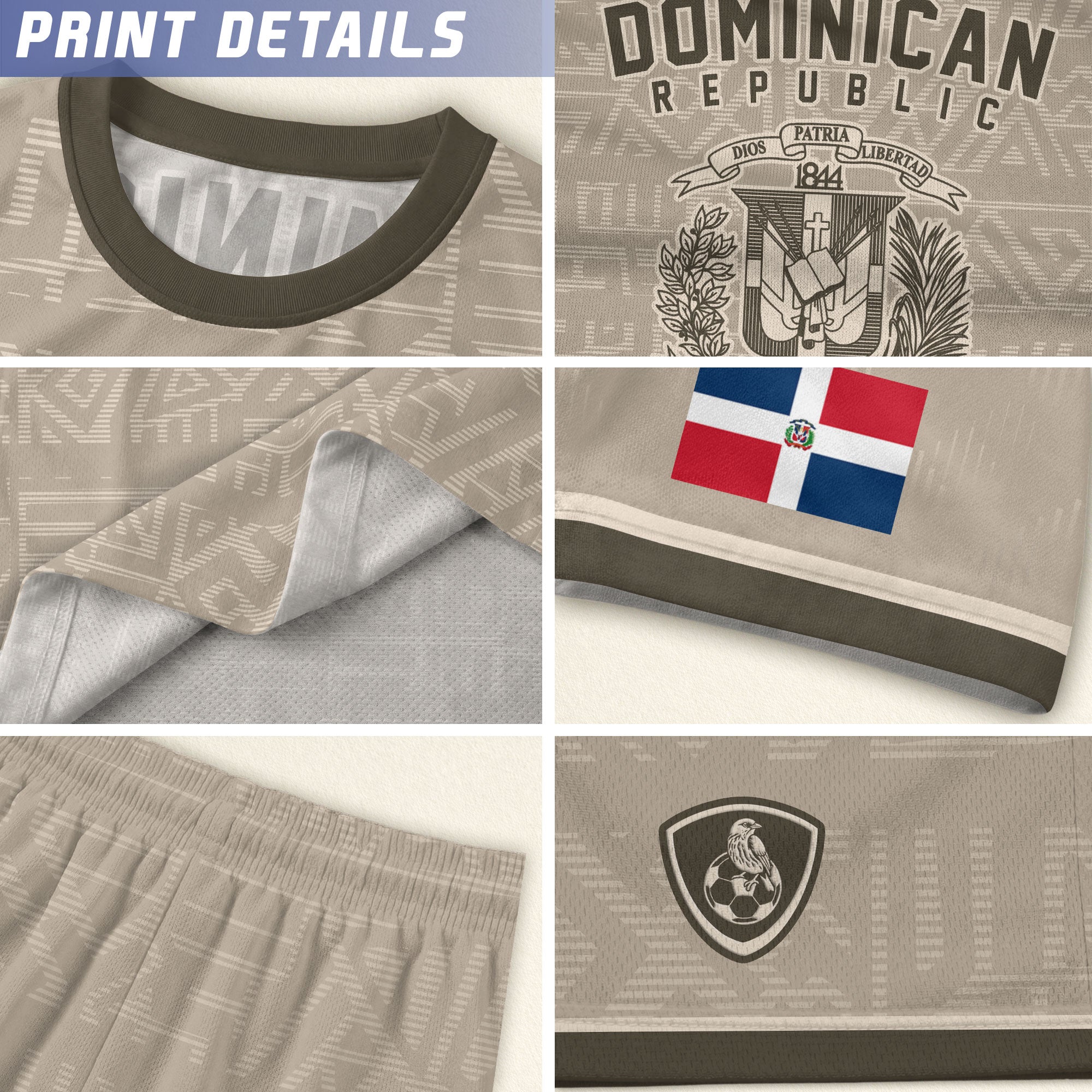 Dominican Republic Kids Youth Heritage Beige Geometric National Soccer Jersey
