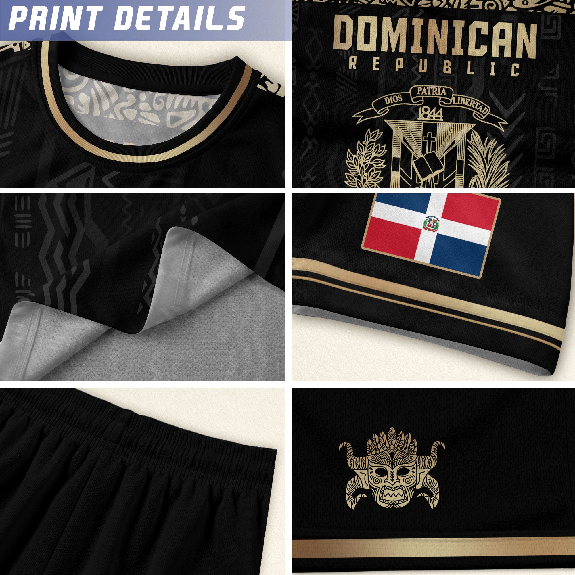 Dominican Republic Kids Youth Vintage Black Gold Athletic Geometric Soccer Jersey