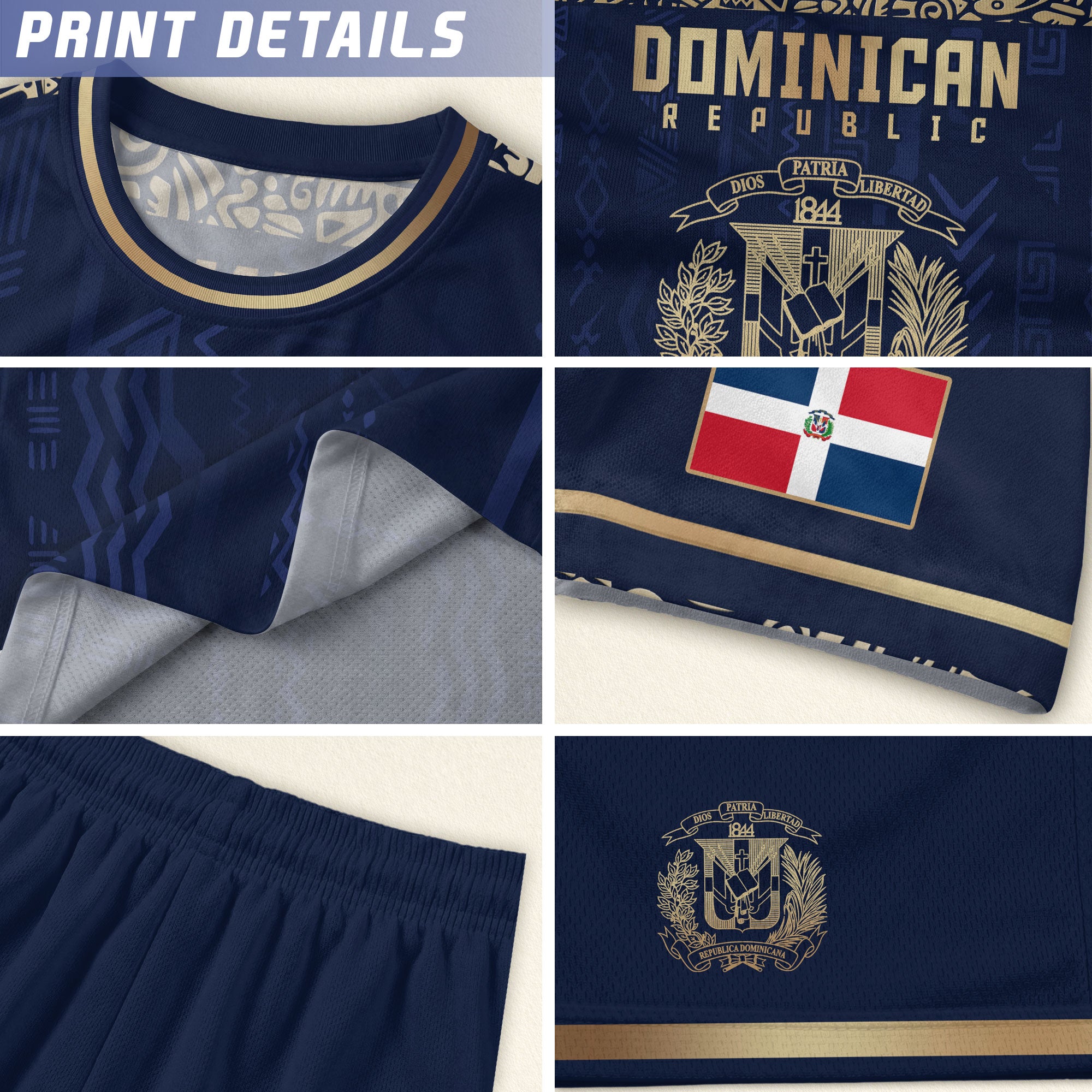 Dominican Republic Kids Youth Heritage Navy Gold Athletic Modern Soccer Jersey