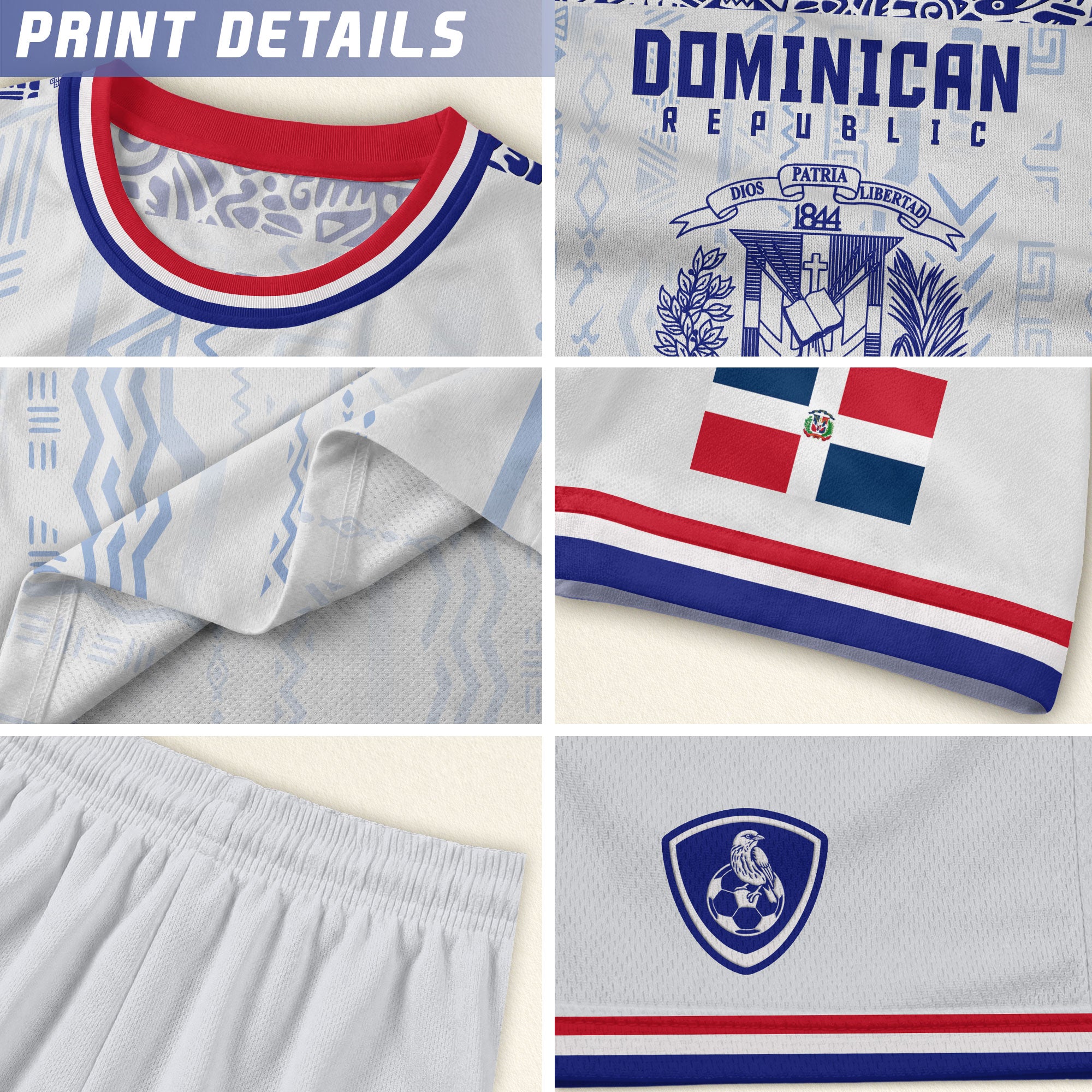 Dominican Republic Kids Youth Heritage White Red Blue Athletic Modern Soccer Jersey