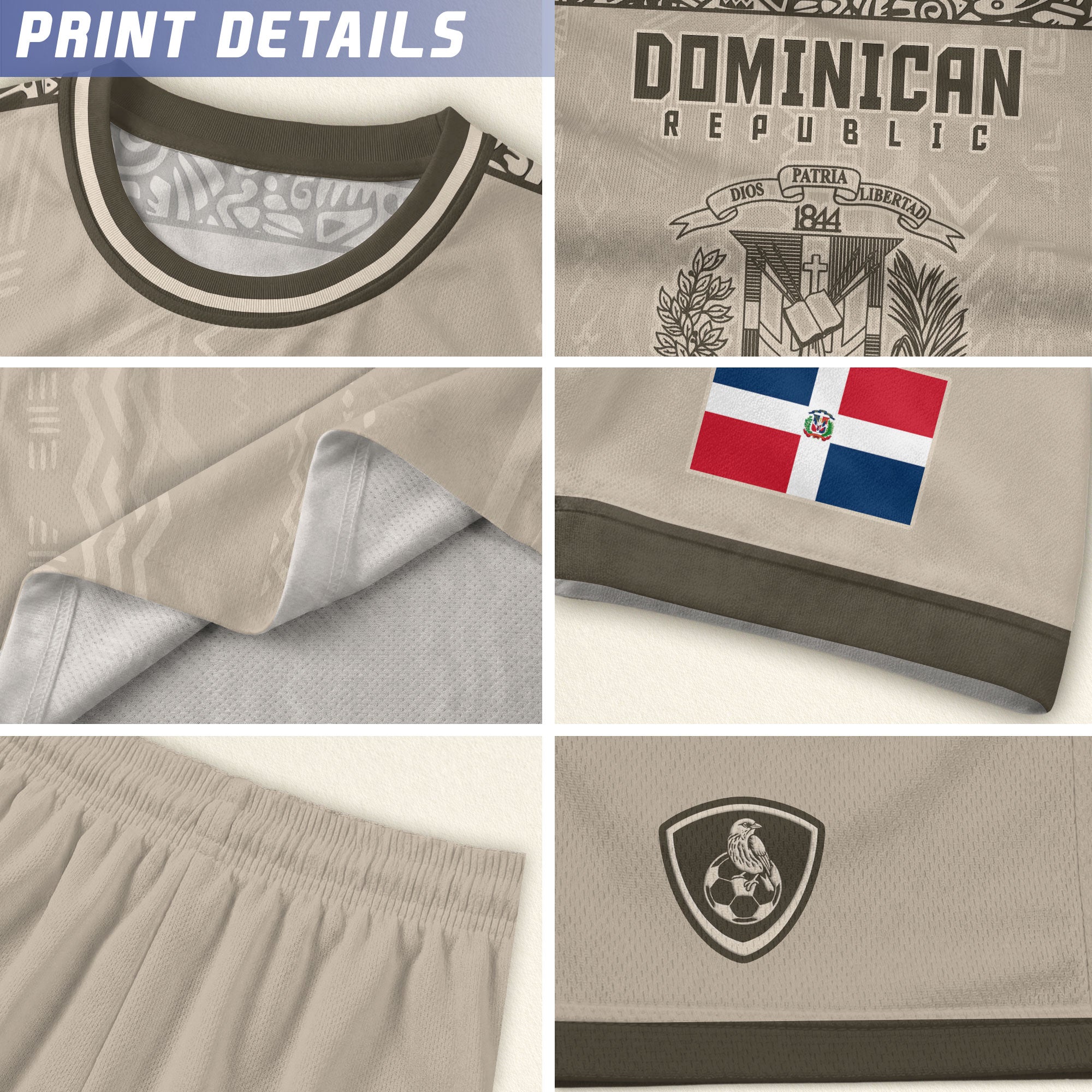 Dominican Republic Kids Youth Heritage Beige Brown Modern National Soccer Jersey