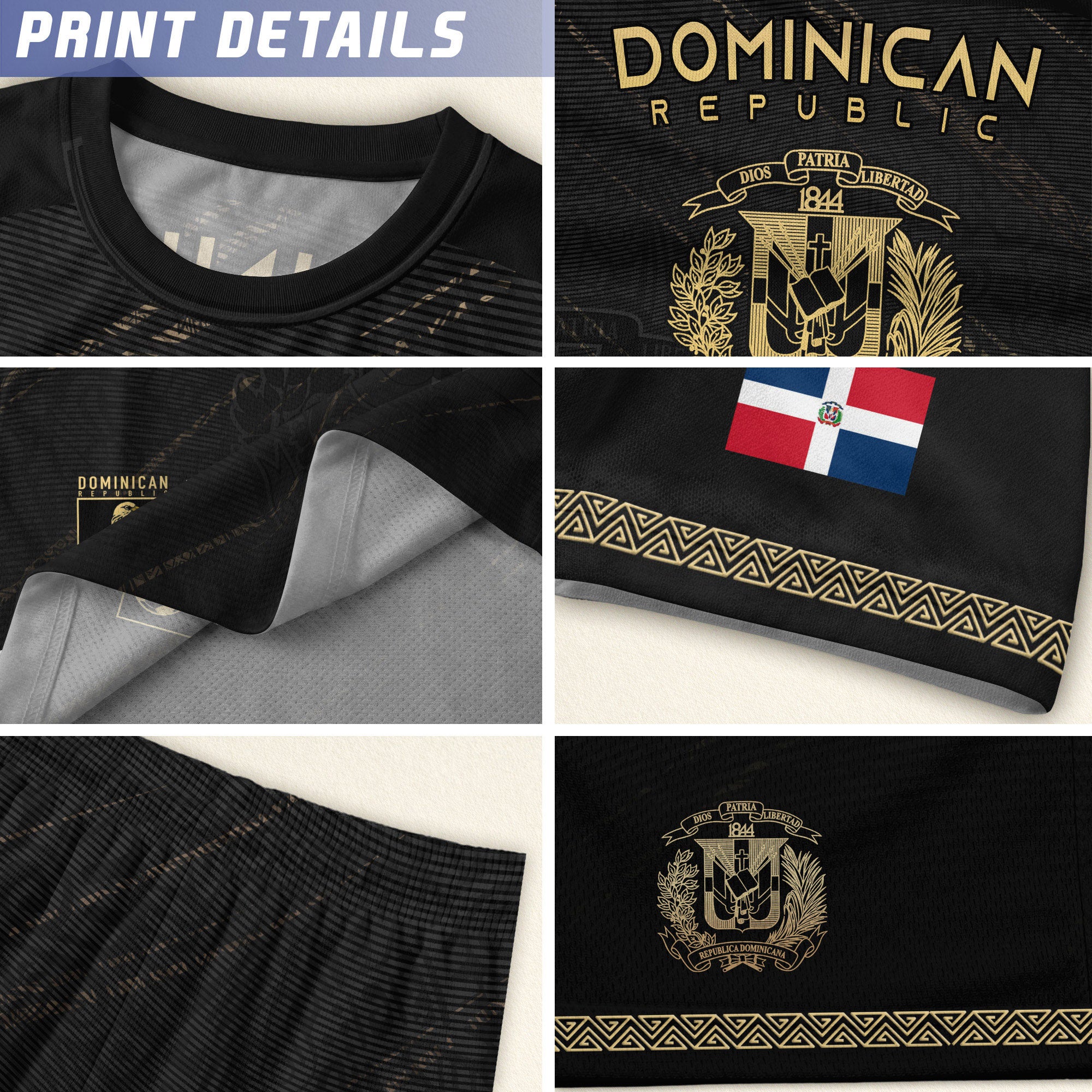 Dominican Republic Kids Youth Heritage Black Gold Athletic Performance Soccer Jersey