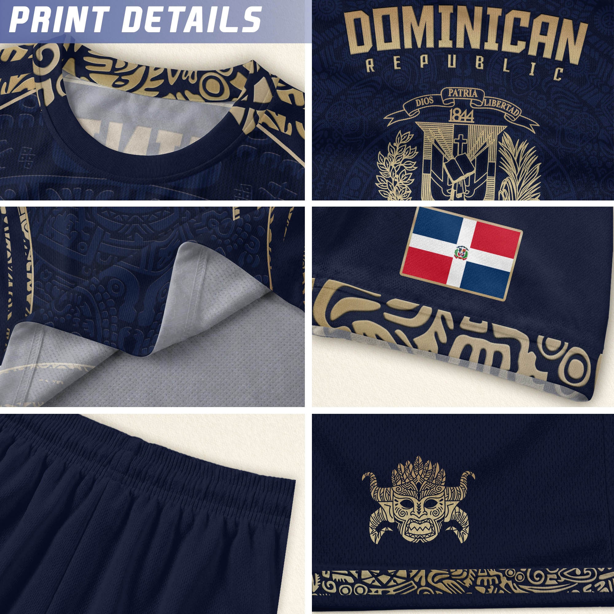 Dominican Republic Kids Youth Heritage Navy Gold Taino Mask National Soccer Jersey