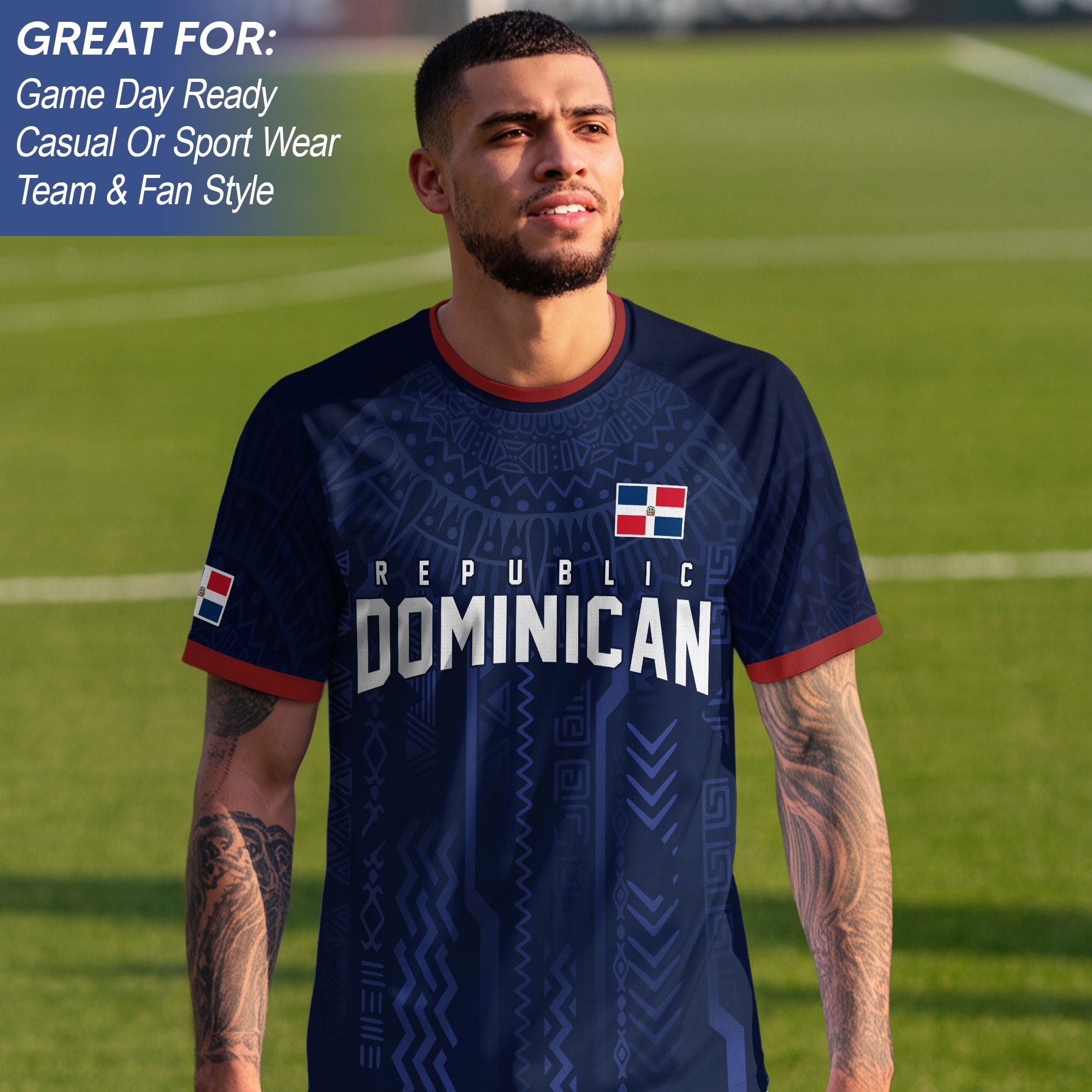 Dominican Republic Coat of Arms Tribal Navy National Pride Soccer Jersey