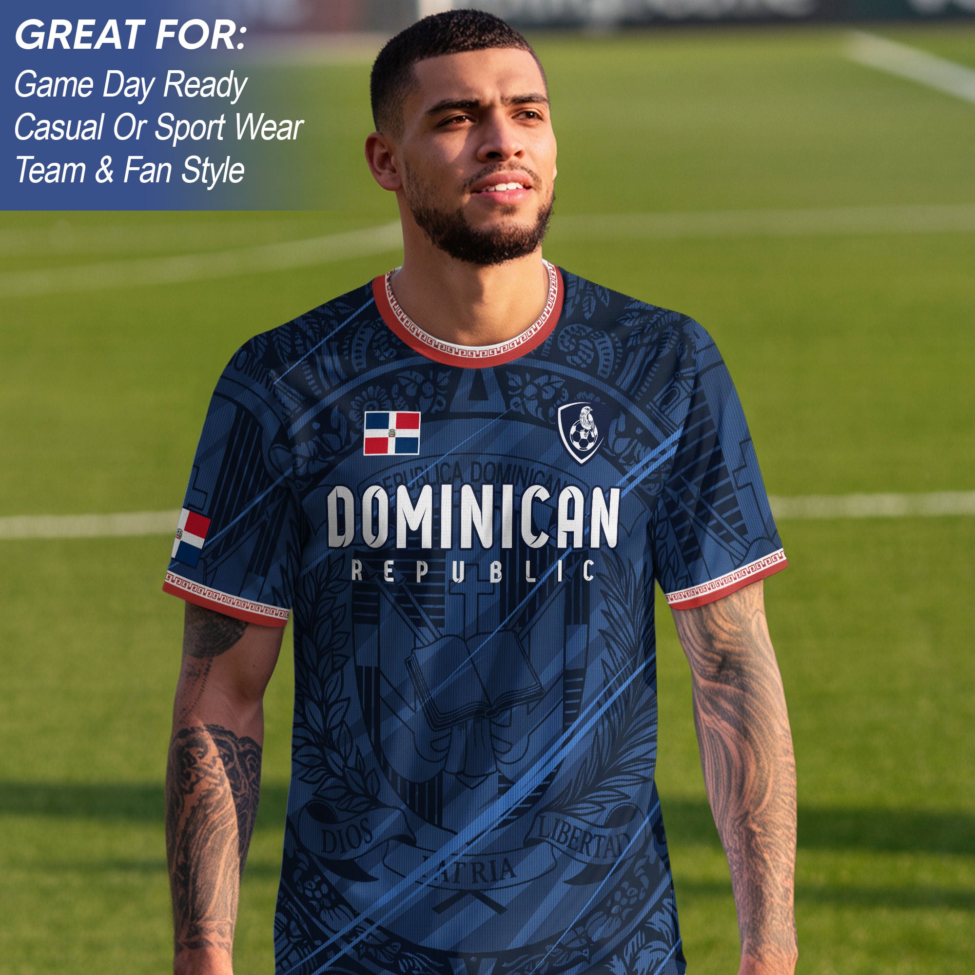 Dominican Republic Navy Red National Symbol Pattern Graphic Pride Soccer Jersey