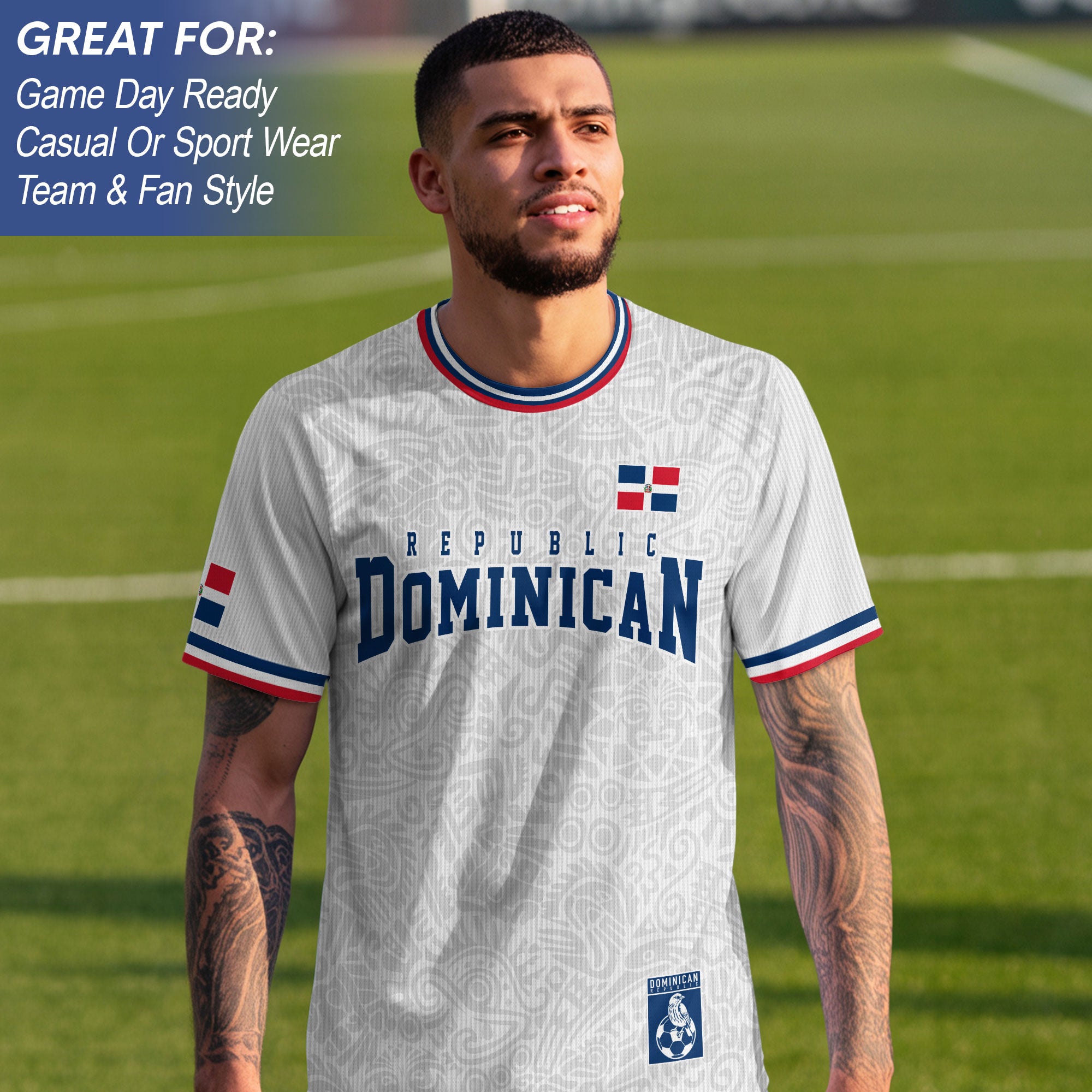 Dominican Republic Coat of Arms White Blue Red National Pride Soccer Jersey
