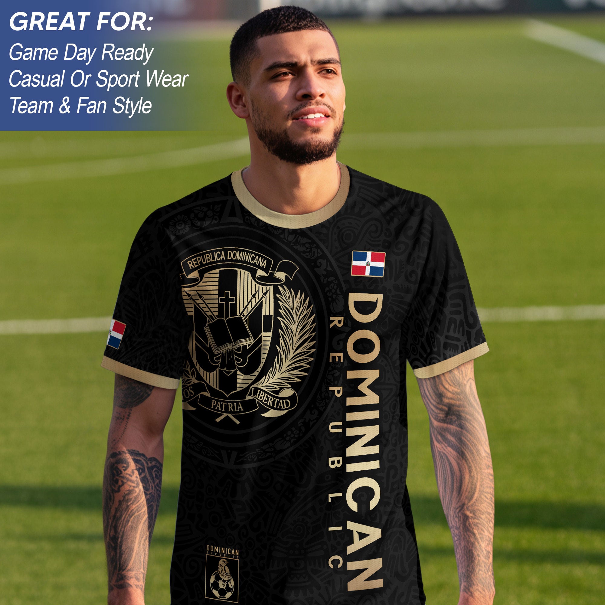 Dominican Republic Coat of Arms Black Gold Heritage National Pride Soccer Jersey