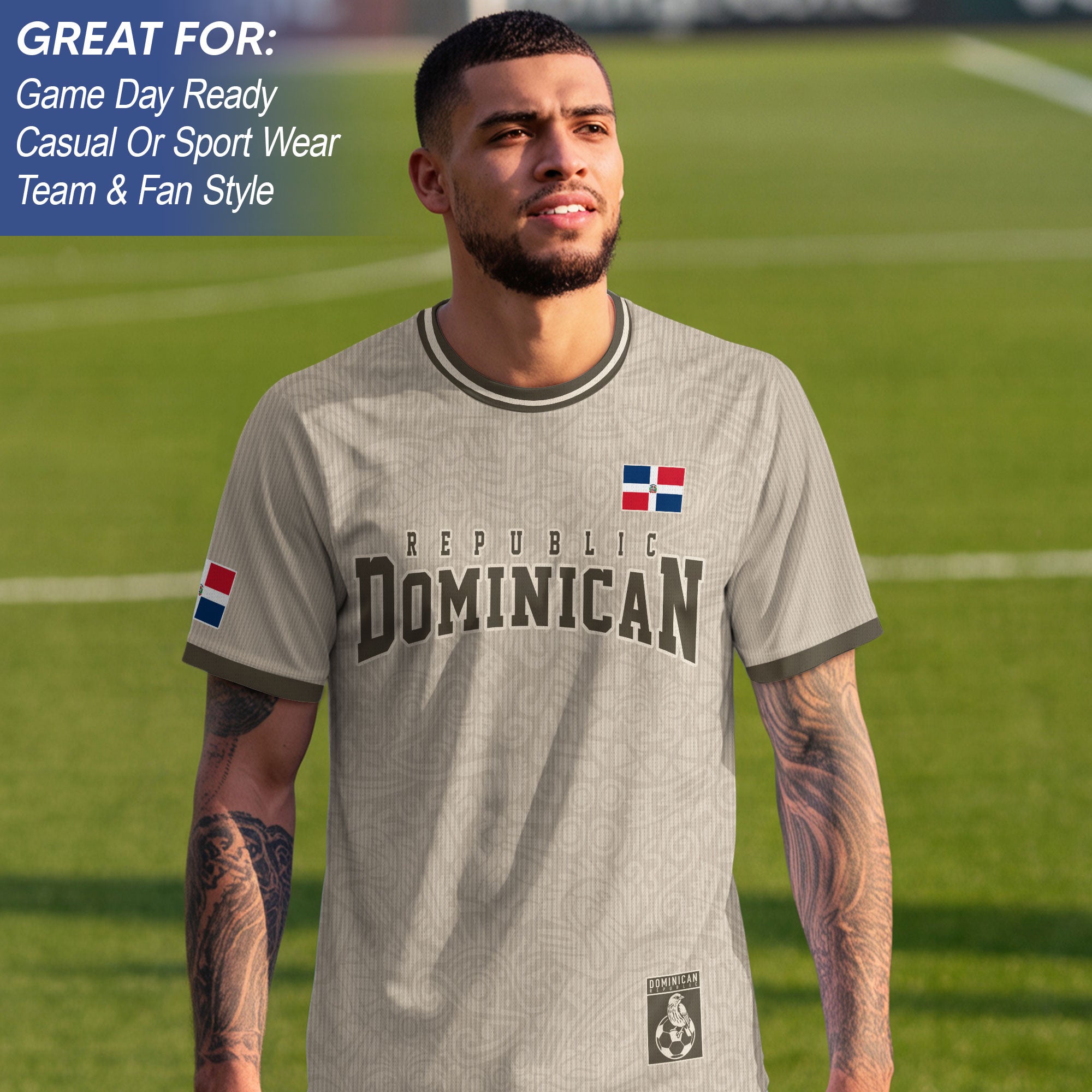 Dominican Republic Coat of Arms Beige Olive Heritage Athletic Sport Soccer Jersey