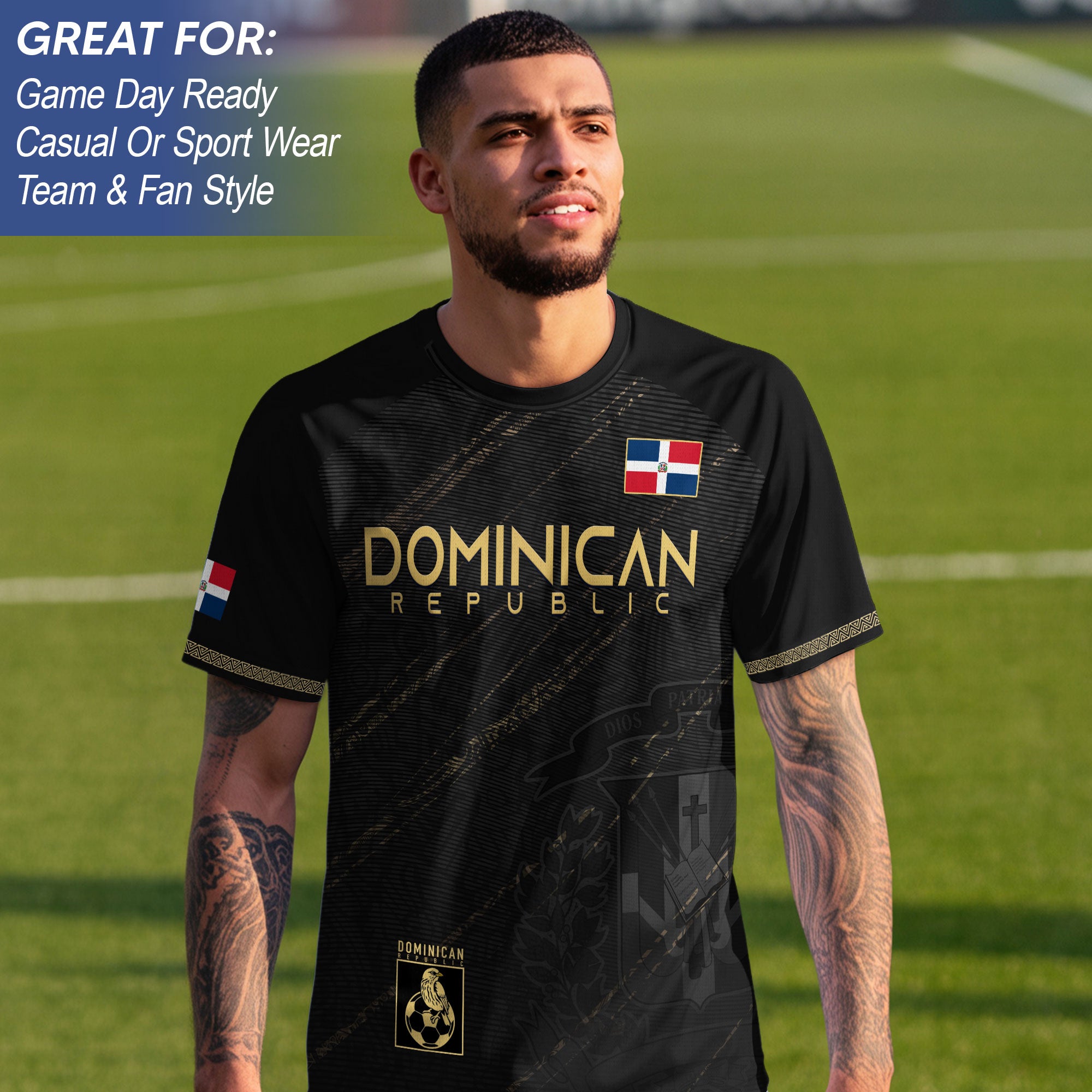 Dominican Republic Soccer Jersey Black Gold, Tradition and Pride Collection