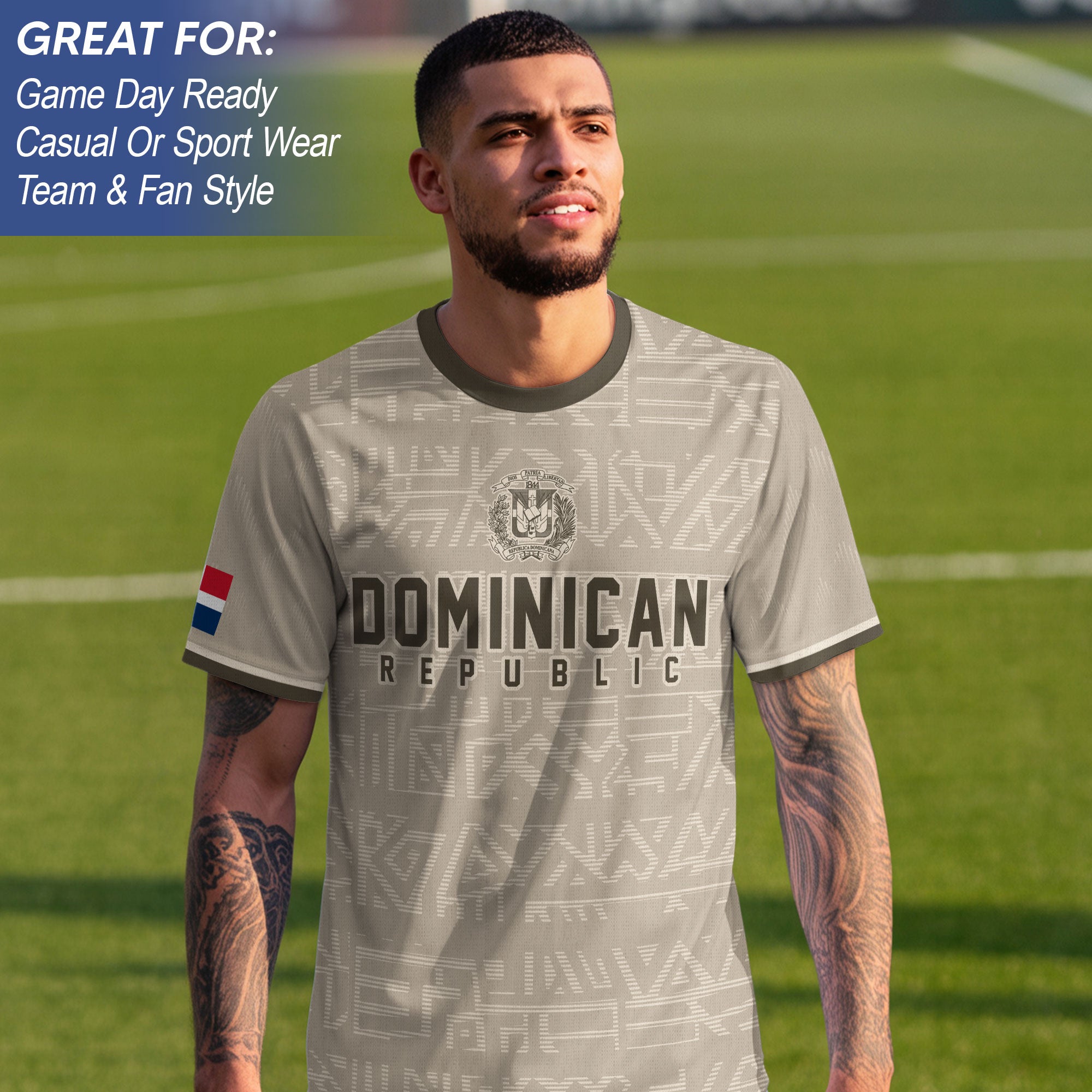 Dominican Republic Beige Brown National Symbol Pattern Graphic Pride Soccer Jersey