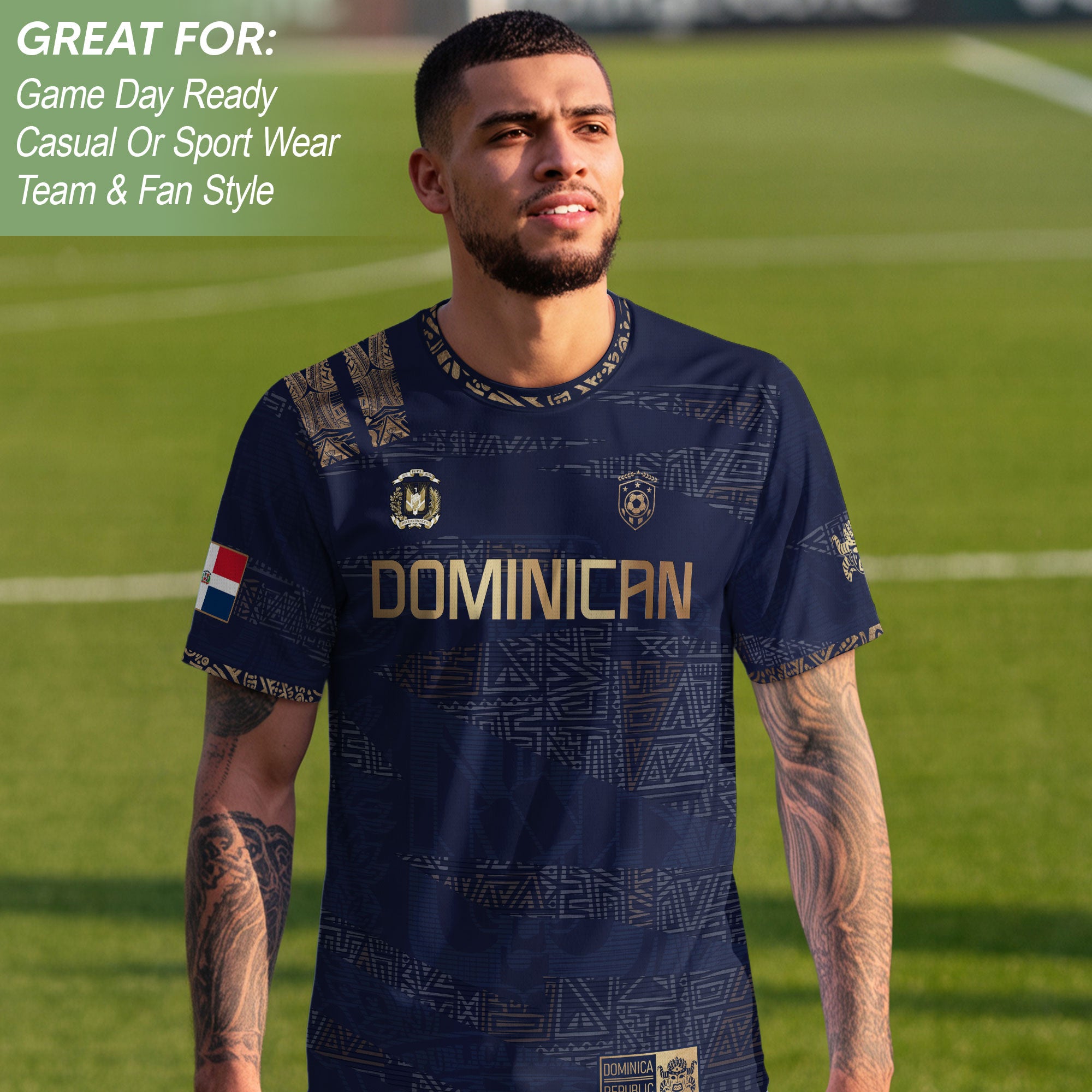 Dominican Republic Heritage Navy Gold Geometric Pattern Soccer Jersey