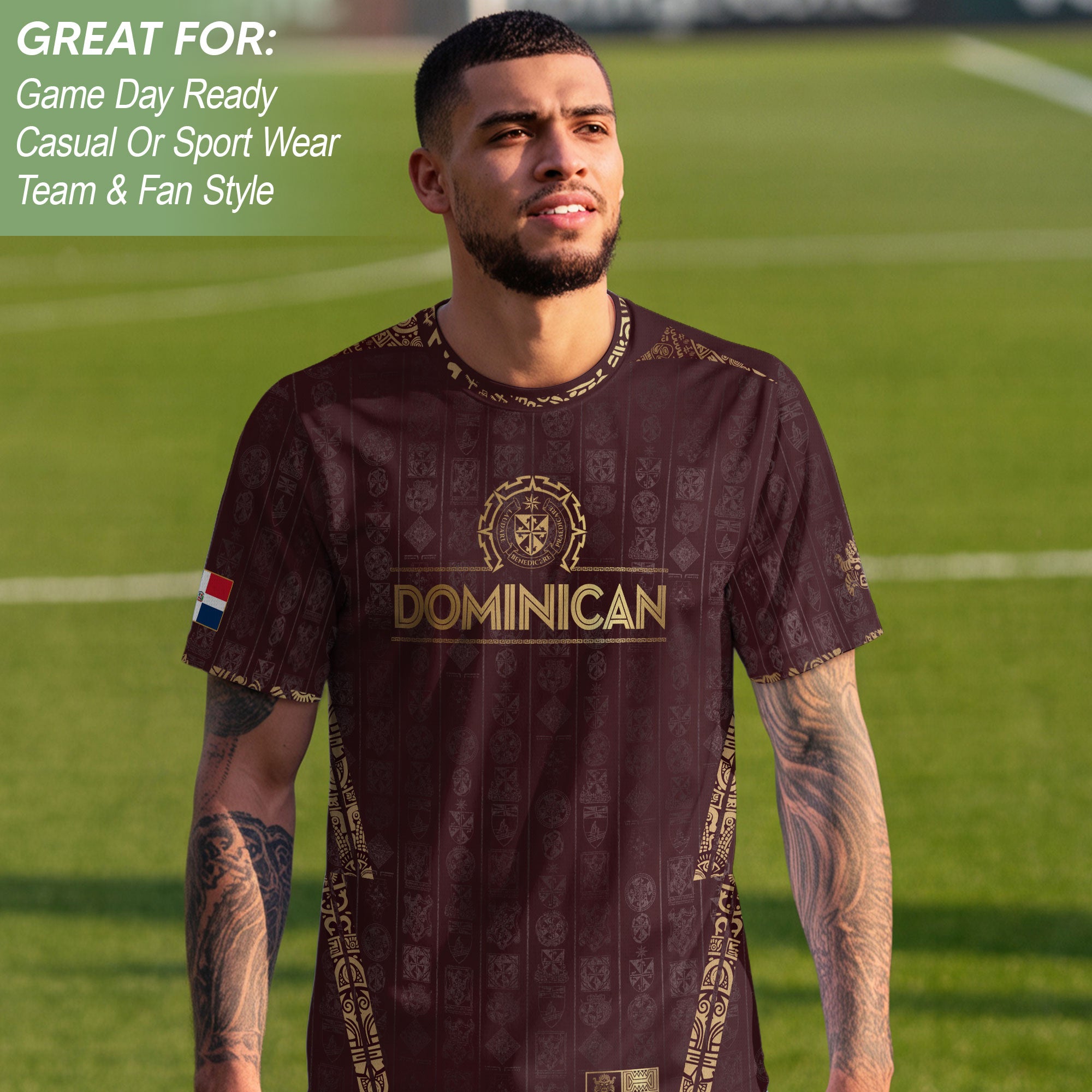 Dominican Republic Heritage Maroon Gold Patchwork Soccer Jersey