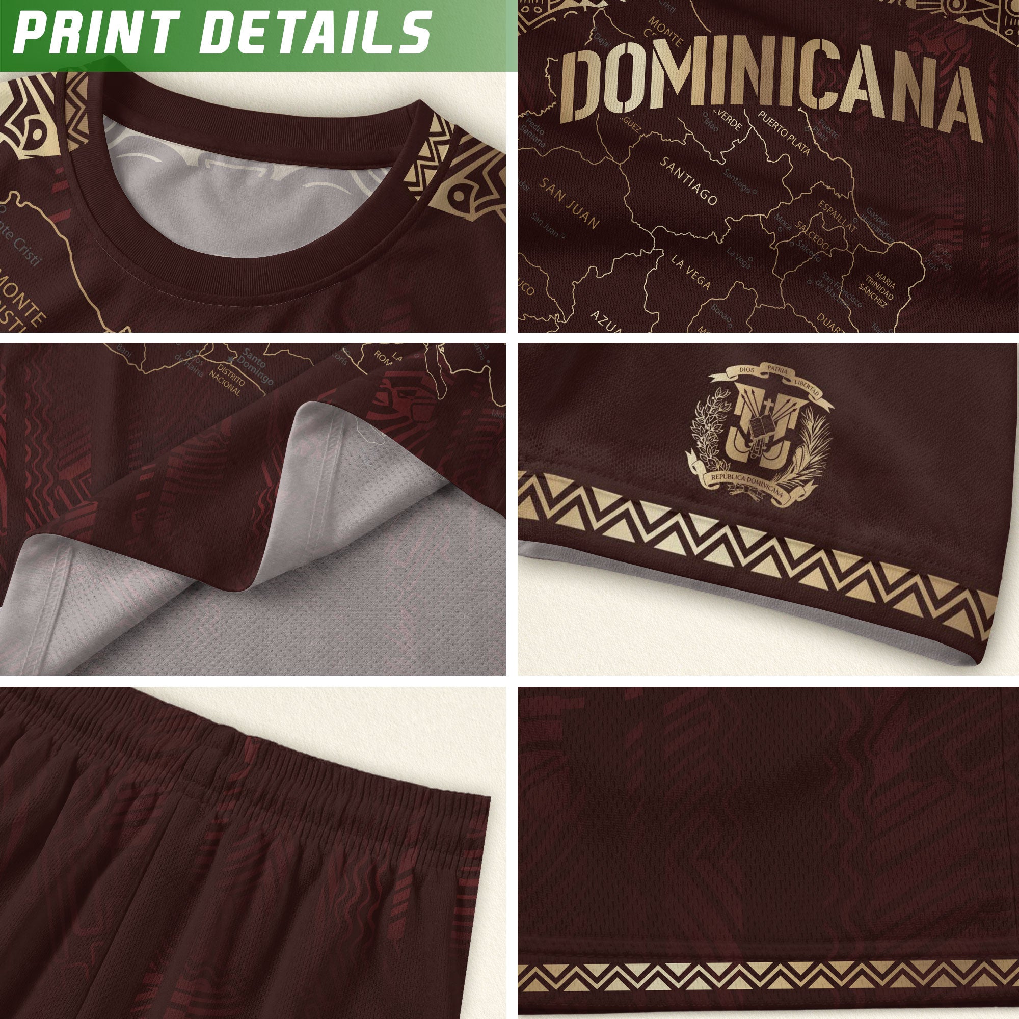 Dominican Republic Kids Youth Heritage Maroon Gold Map National Pride Soccer Jersey