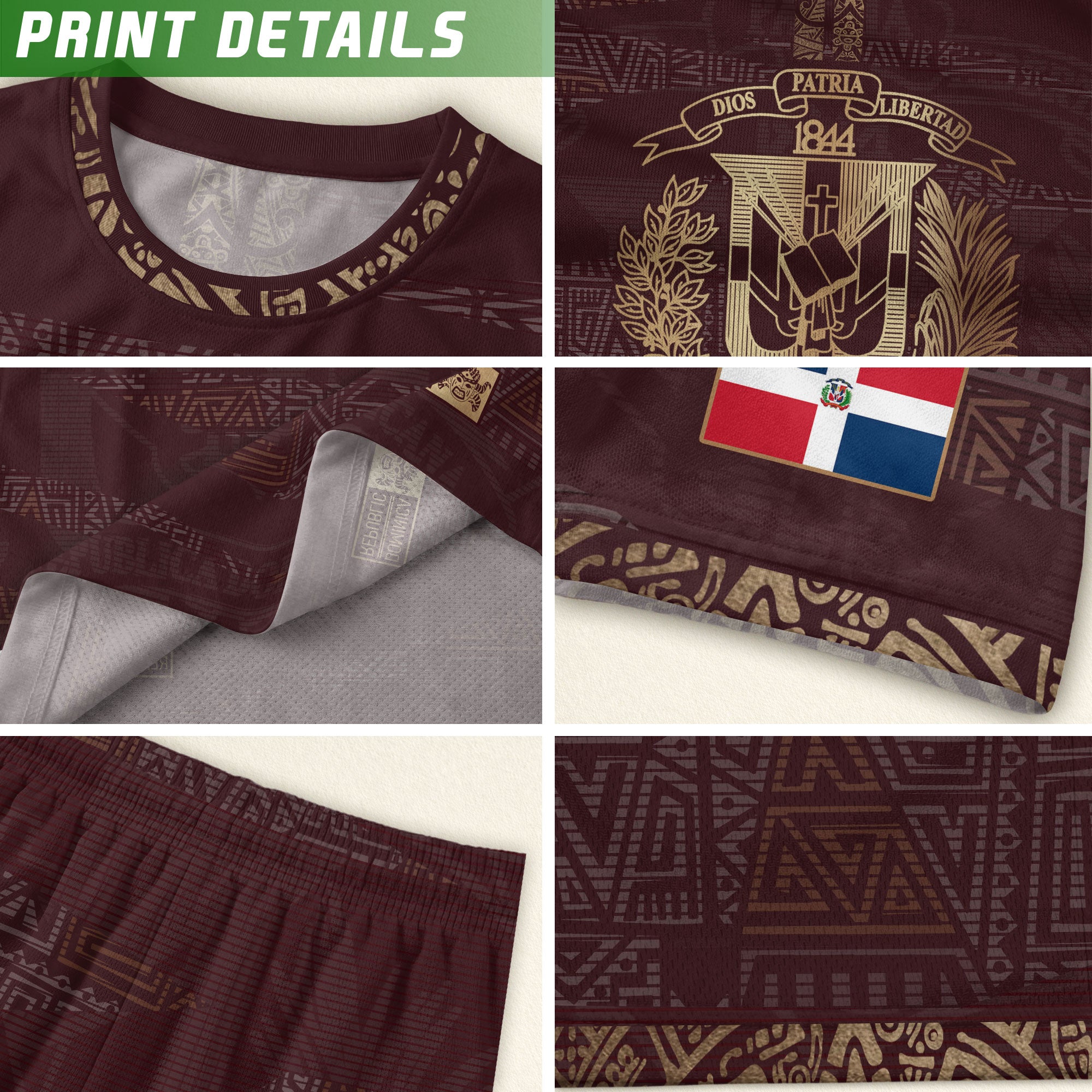 Dominican Cultural Heritage Kids Soccer Jersey Maroon Gold Pride Edition