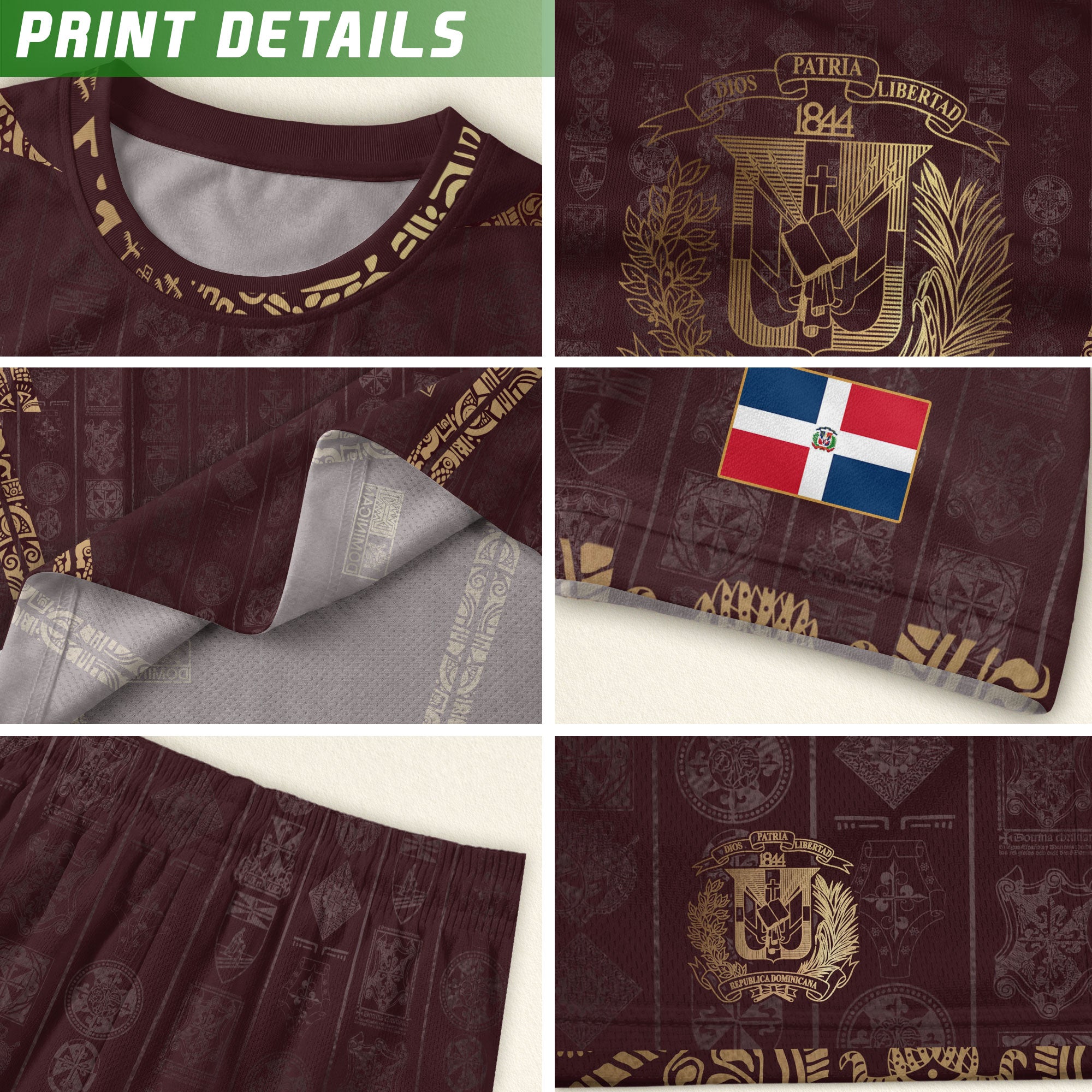 Dominican Republic Kids Youth Orgullo Dominicano Maroon Gold Patchwork Soccer Jersey