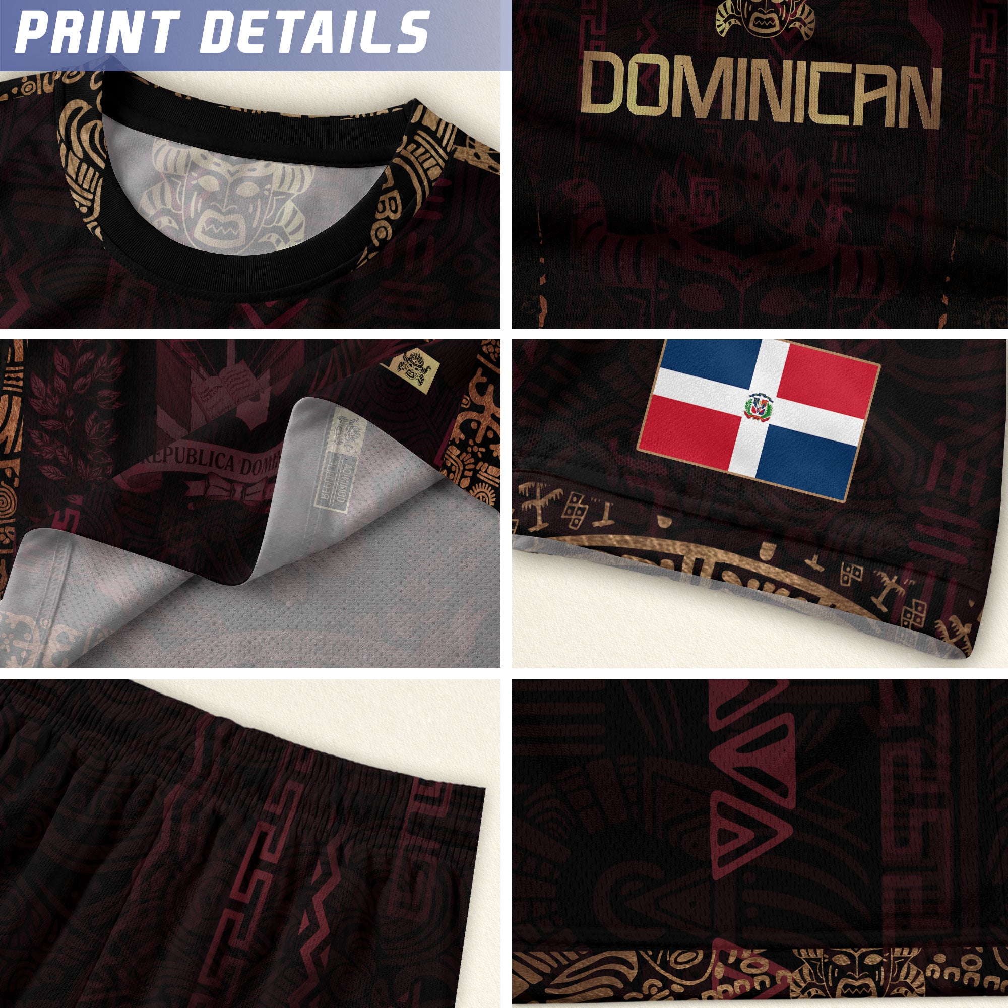 Dominican Republic Kids Youth Orgullo Dominicano Dark Maroon Mask Soccer Jersey