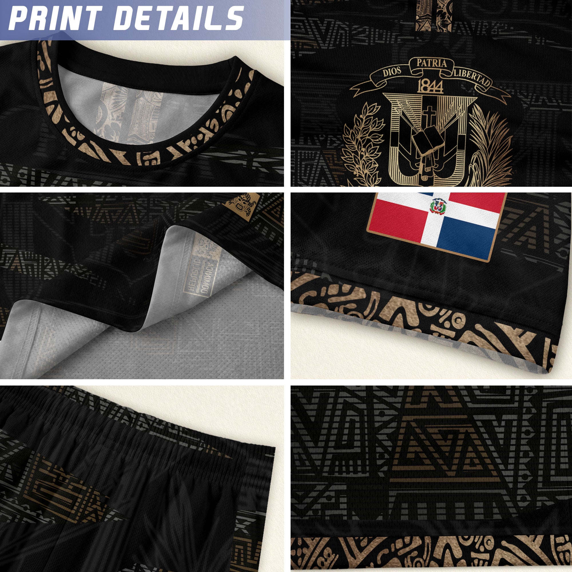 Dominican Pride Kids Soccer Jersey Black Gold Cultural Edition