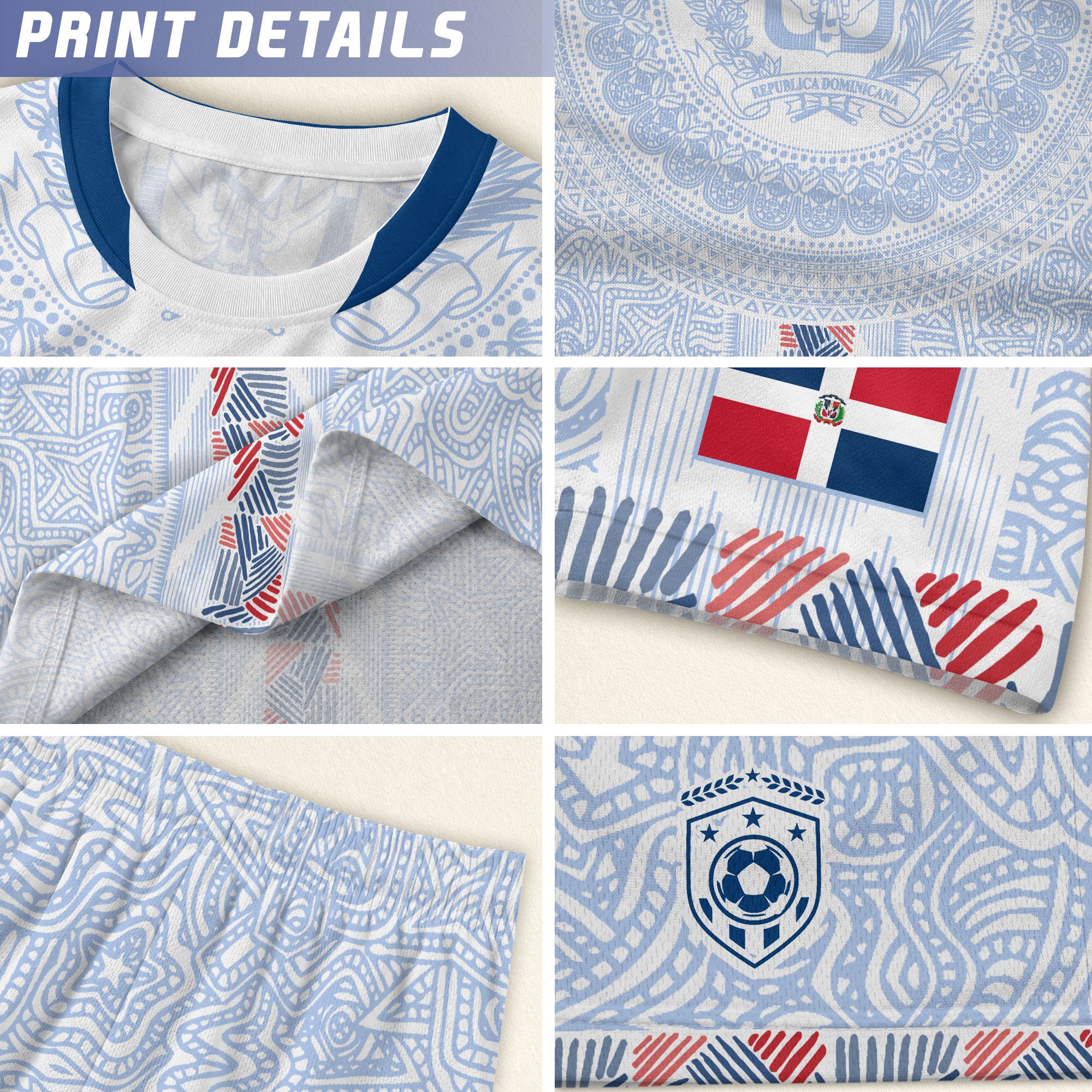 Dominican Cultural Kids Soccer Jersey White National Pride Style