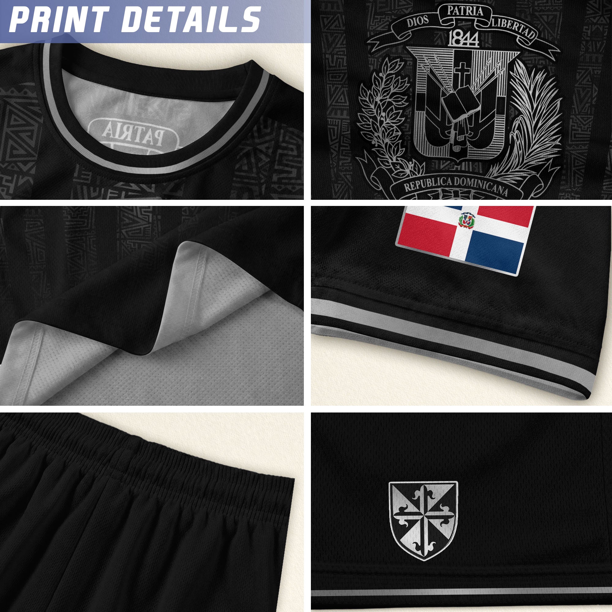 Dominican Heritage Youth Soccer Jersey Black Silver Pride Collection