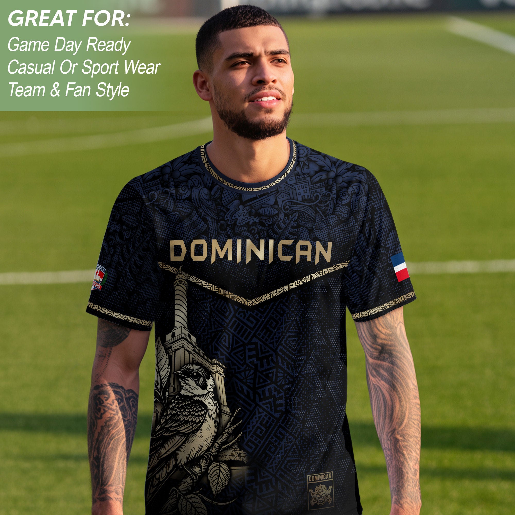 Dominican Cultural Legacy Soccer Jersey Black Navy, Identity & Pride Edition