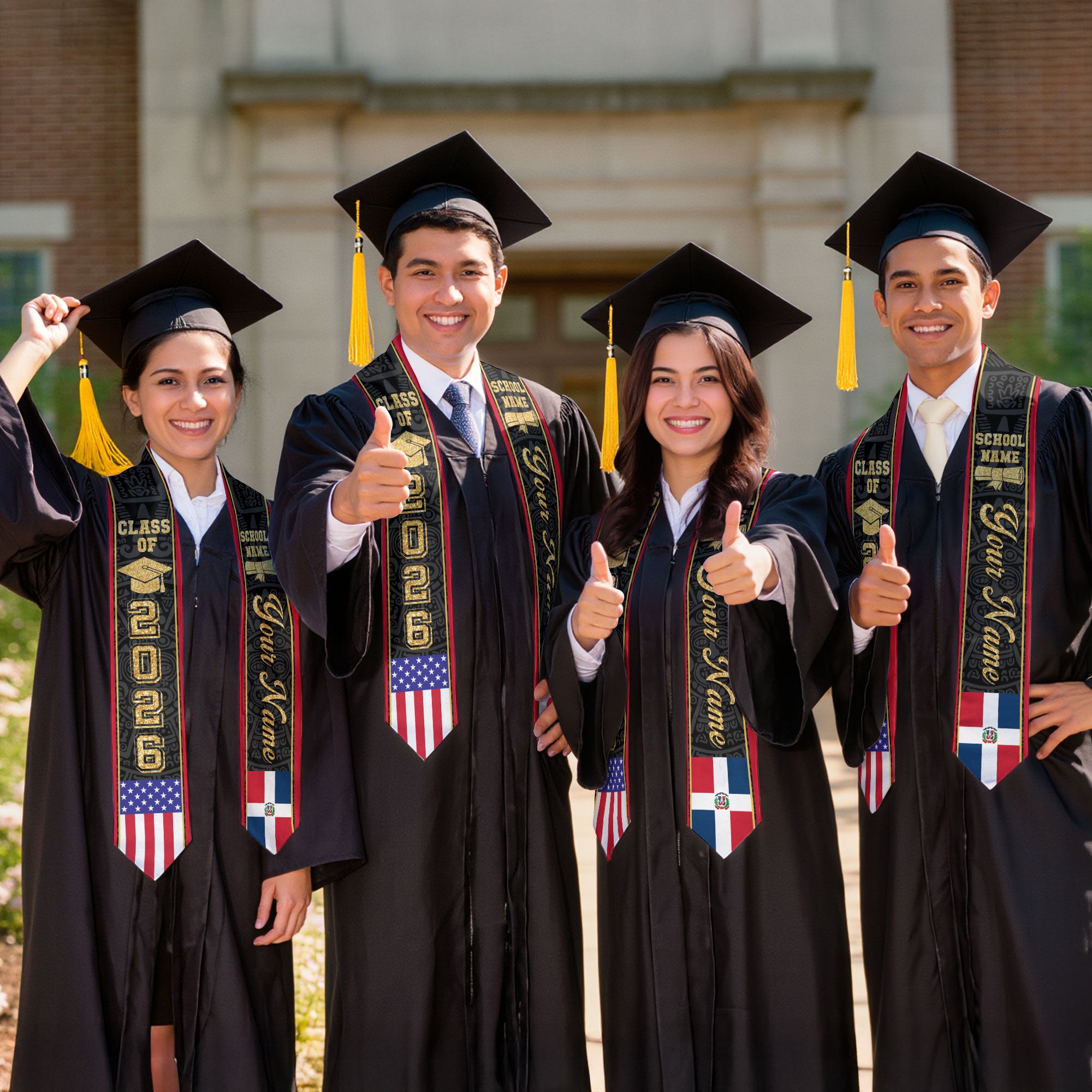 Dominican USA Flag Graduation Stole Class of 2026 Custom Dominicans Aztec Pattern