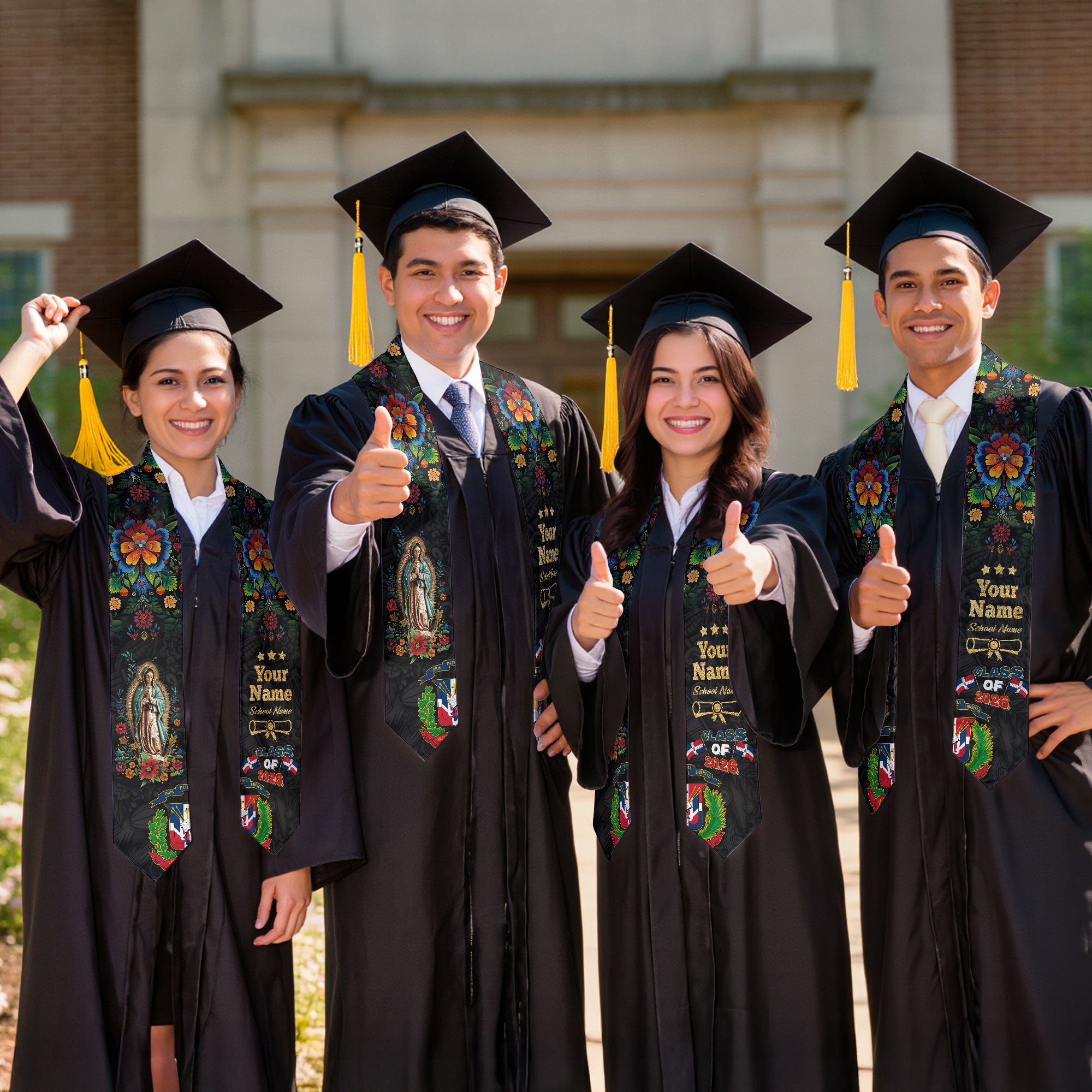 Dominican Grad Sash, DR Floral Stole Graduation Gift, Class of 2026 Senior Graduate
