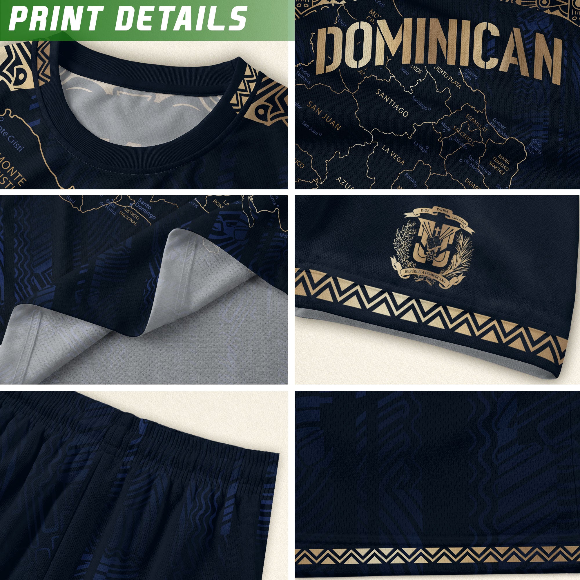 Dominican Republic Map Soccer Jersey Navy Gold, Taino Cultural Heritage Caribbean Pride Shirt