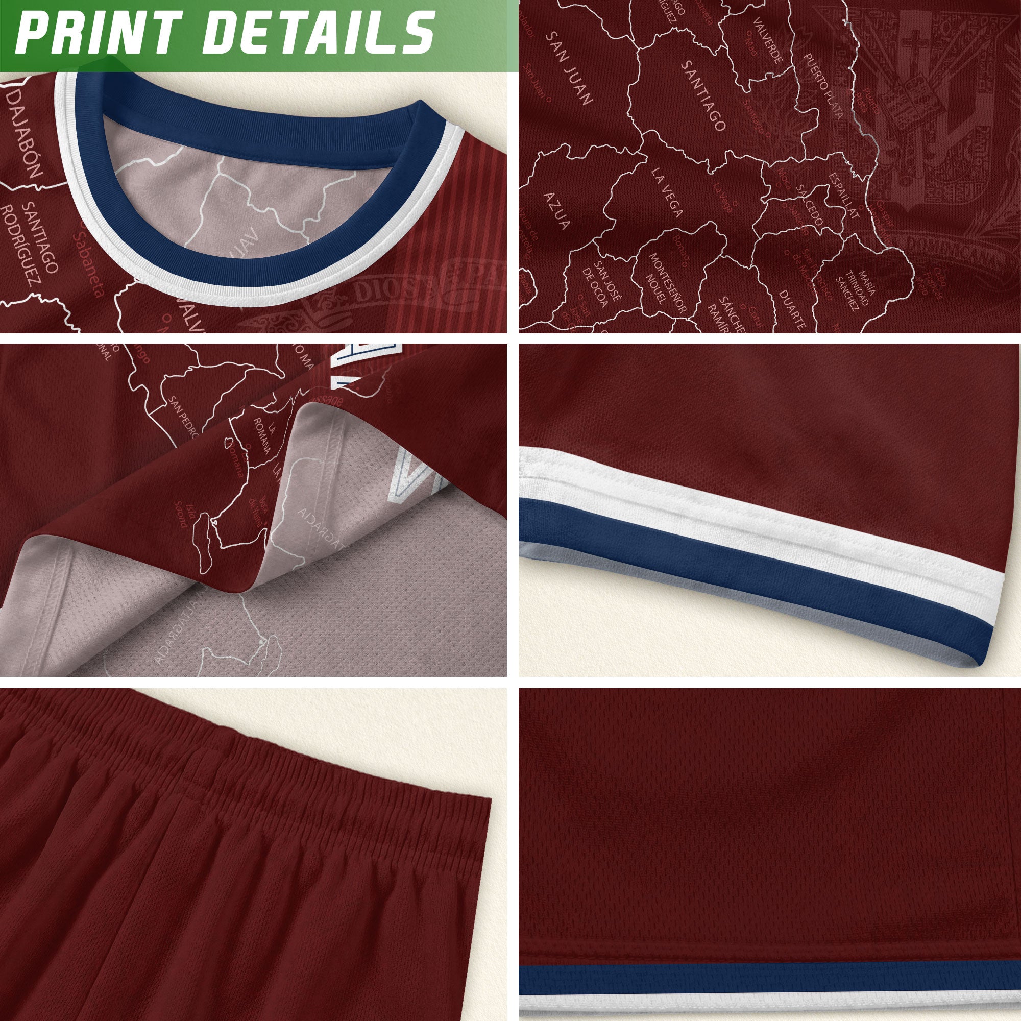 Dominican Republic Soccer Jersey Maroon White Blue, Taino Map Design Caribbean Cultural Shirt