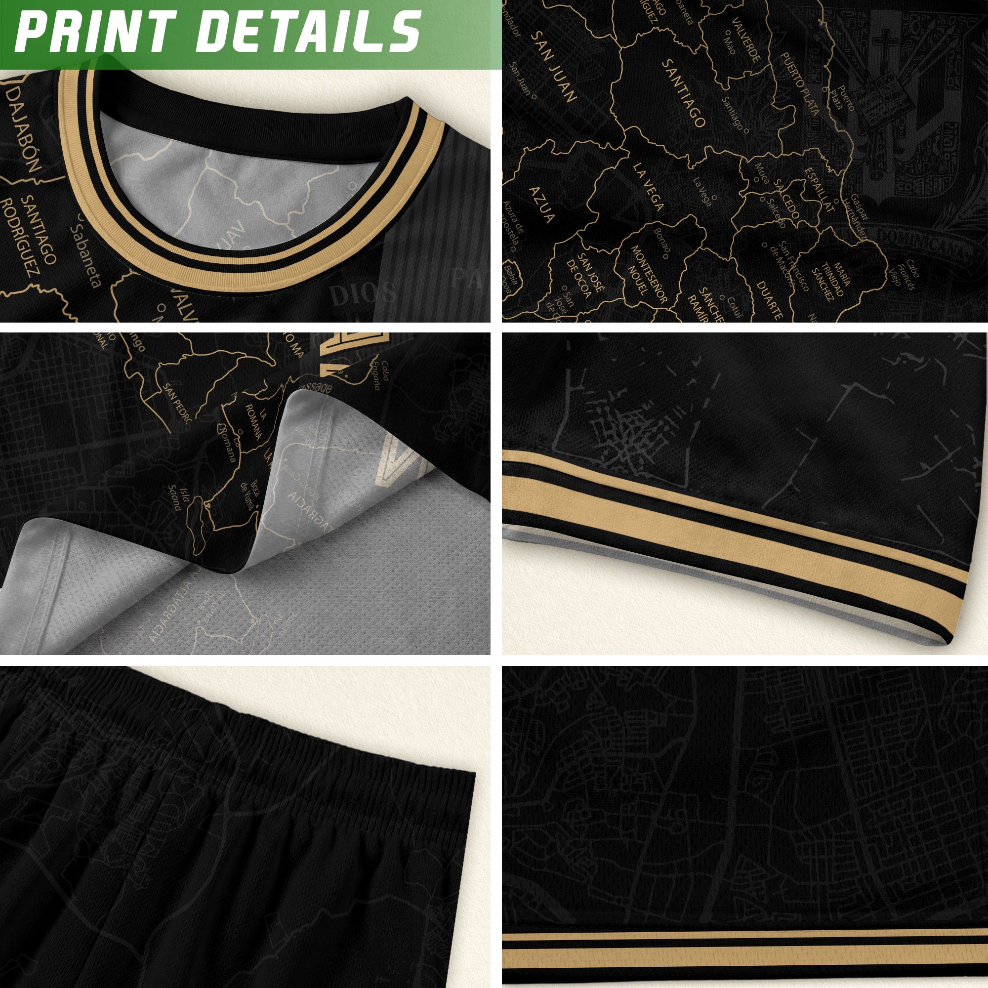 Dominican National Pride Soccer Jersey Black Gold, Taino Heritage Map Design Shirt