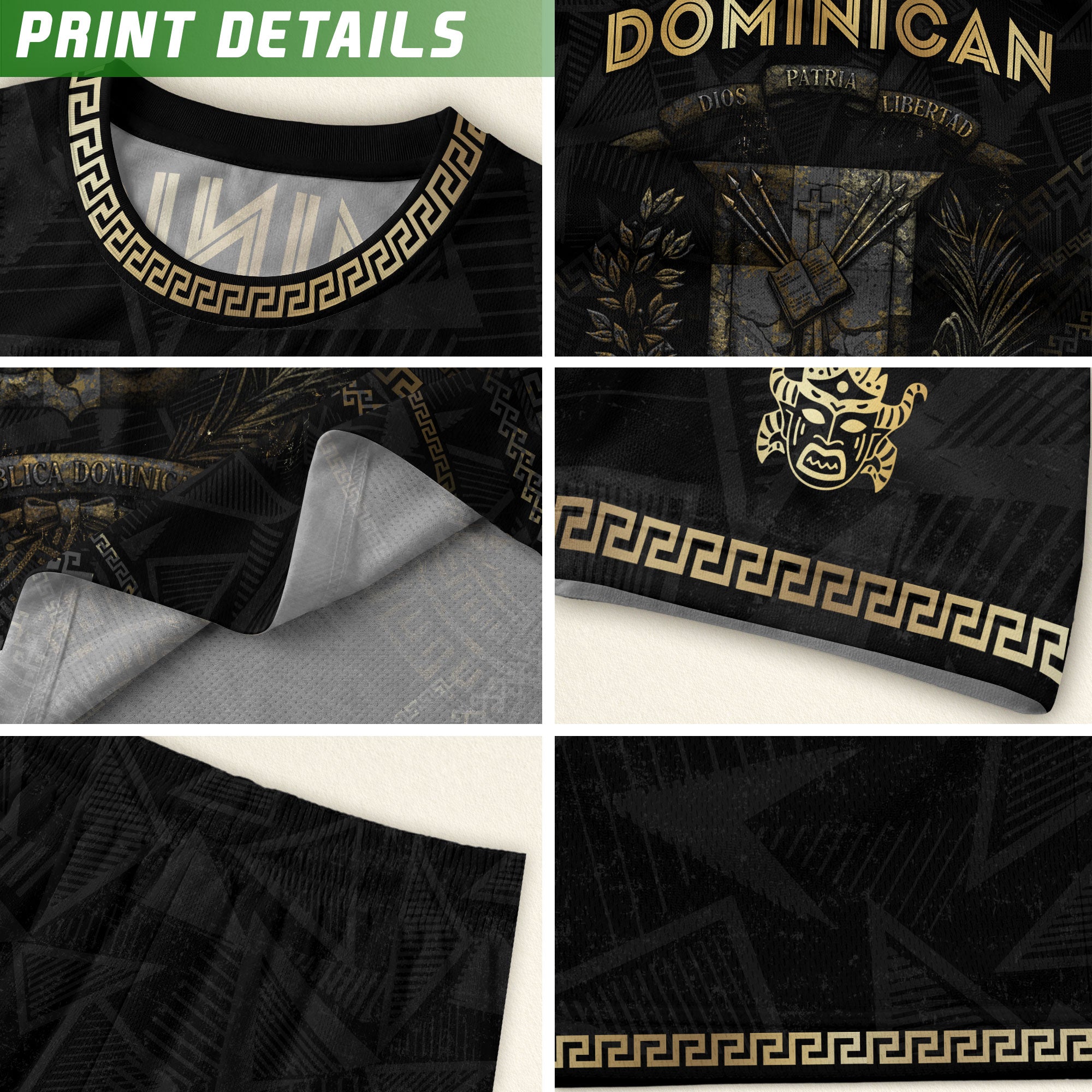 Dominican Republic Heritage Black Gold Vintage Geometric Graphic Soccer Jersey