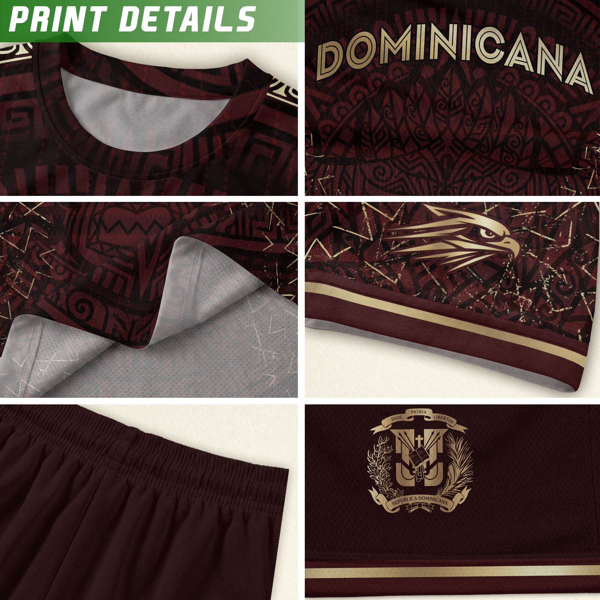 Dominican Cultural Pride Soccer Jersey Maroon Gold, Heritage-Inspired Collection