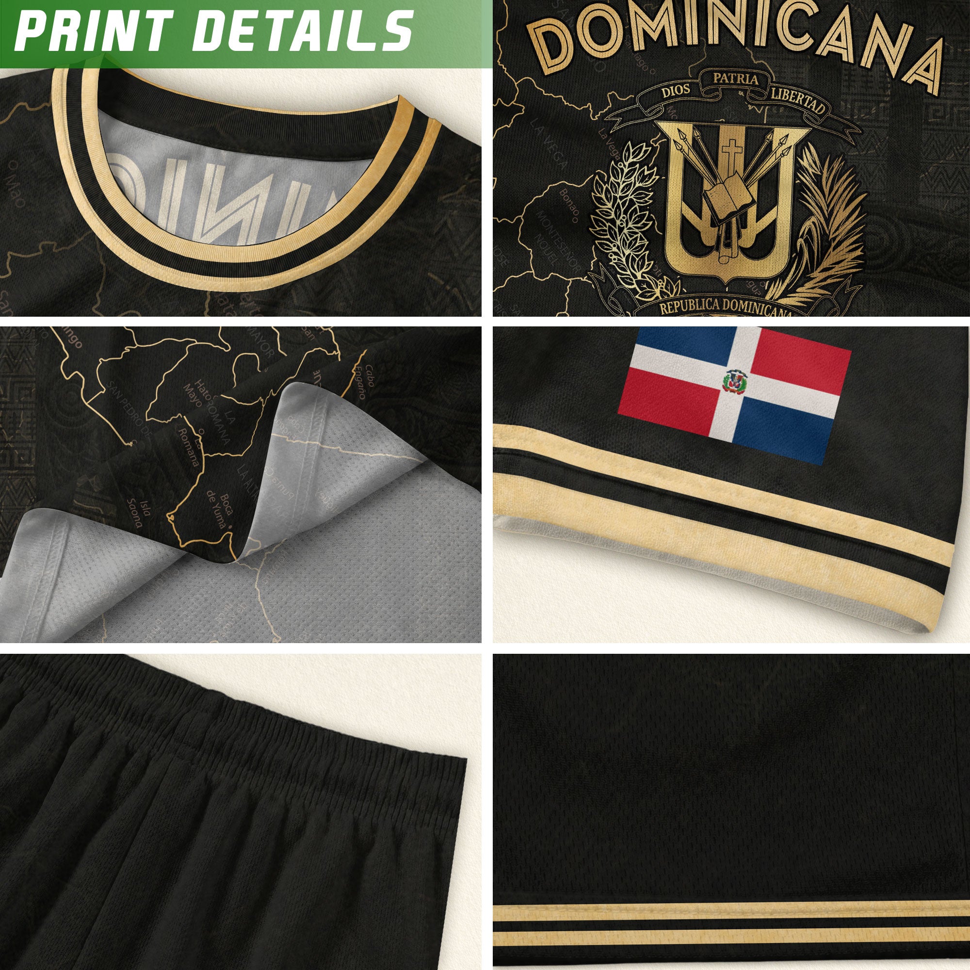 Dominican National Identity Soccer Jersey Black Gold, Heritage Pride Apparel
