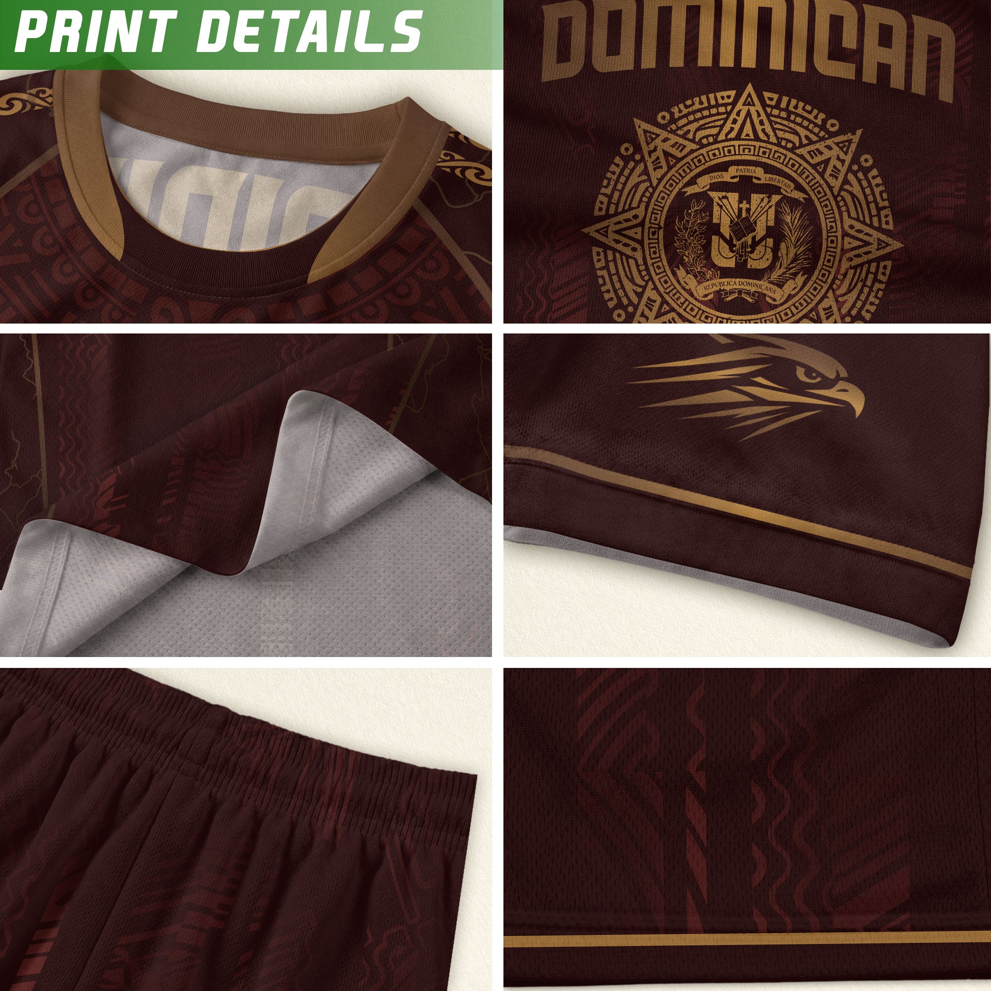 Dominican Republic Heritage Maroon Gold Geometric National Soccer Jersey