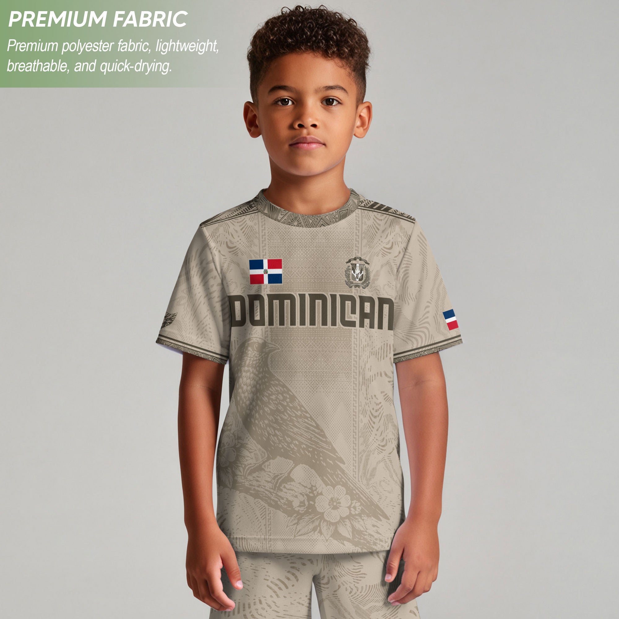 Dominican Cultural Pride Soccer Jersey Beige for Kids Youth, Heritage-Inspired Apparel