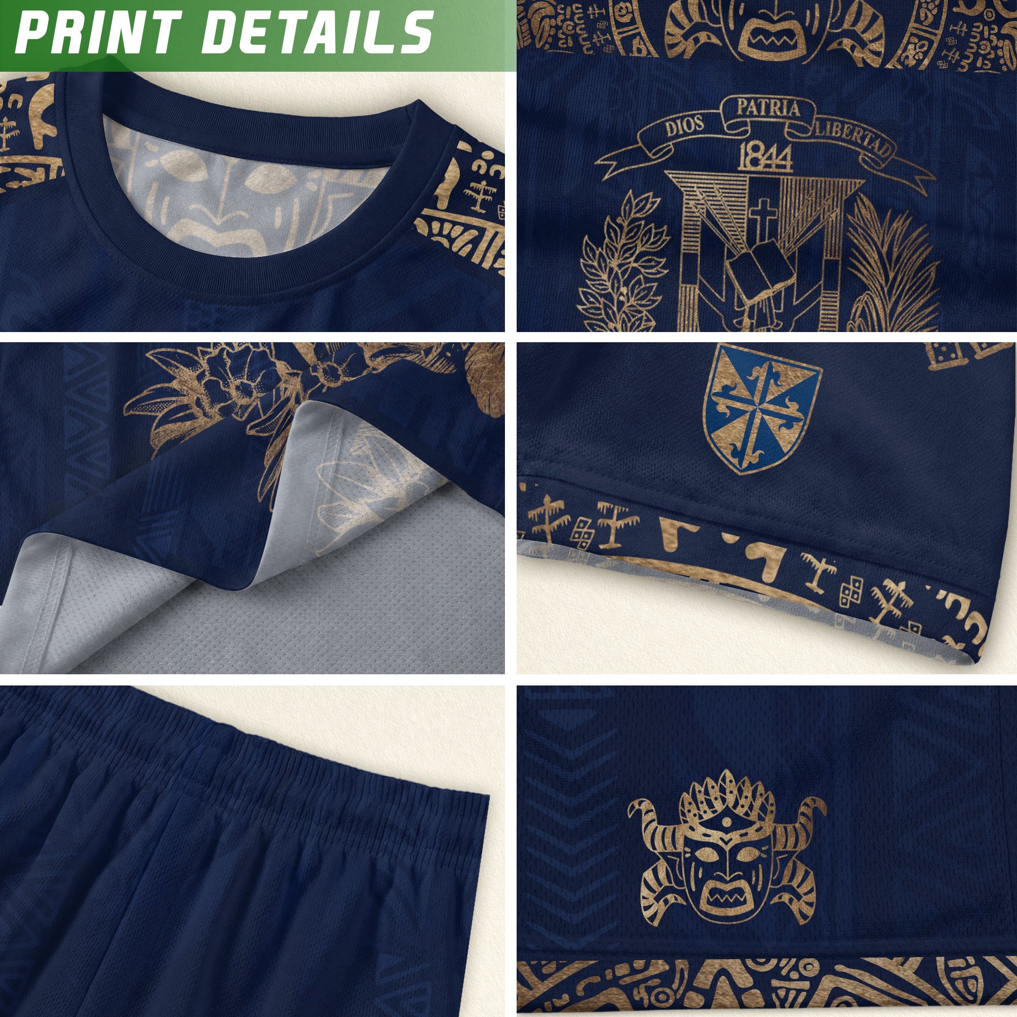 Dominican Republic Heritage Navy Gold Athletic Bird Flower Soccer Jersey
