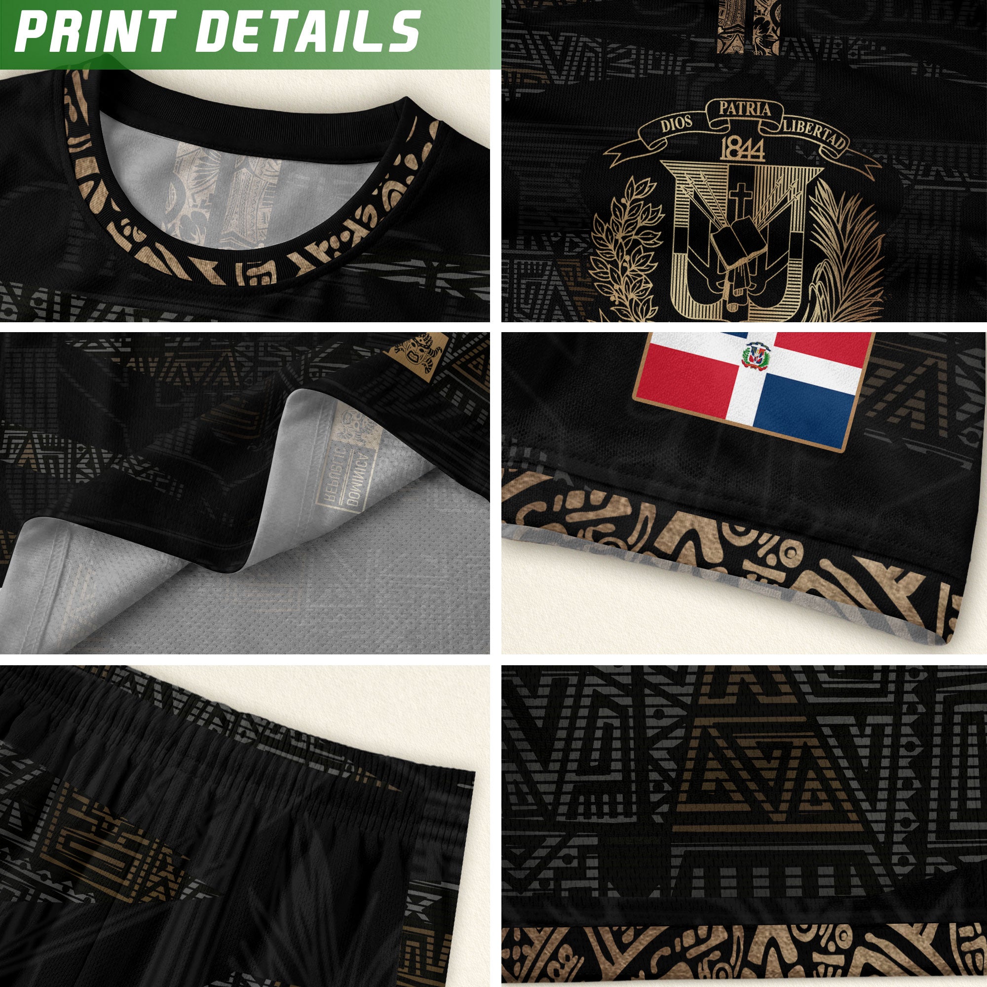 Dominican Republic Heritage Black Gold Athletic Geometric Soccer Jersey