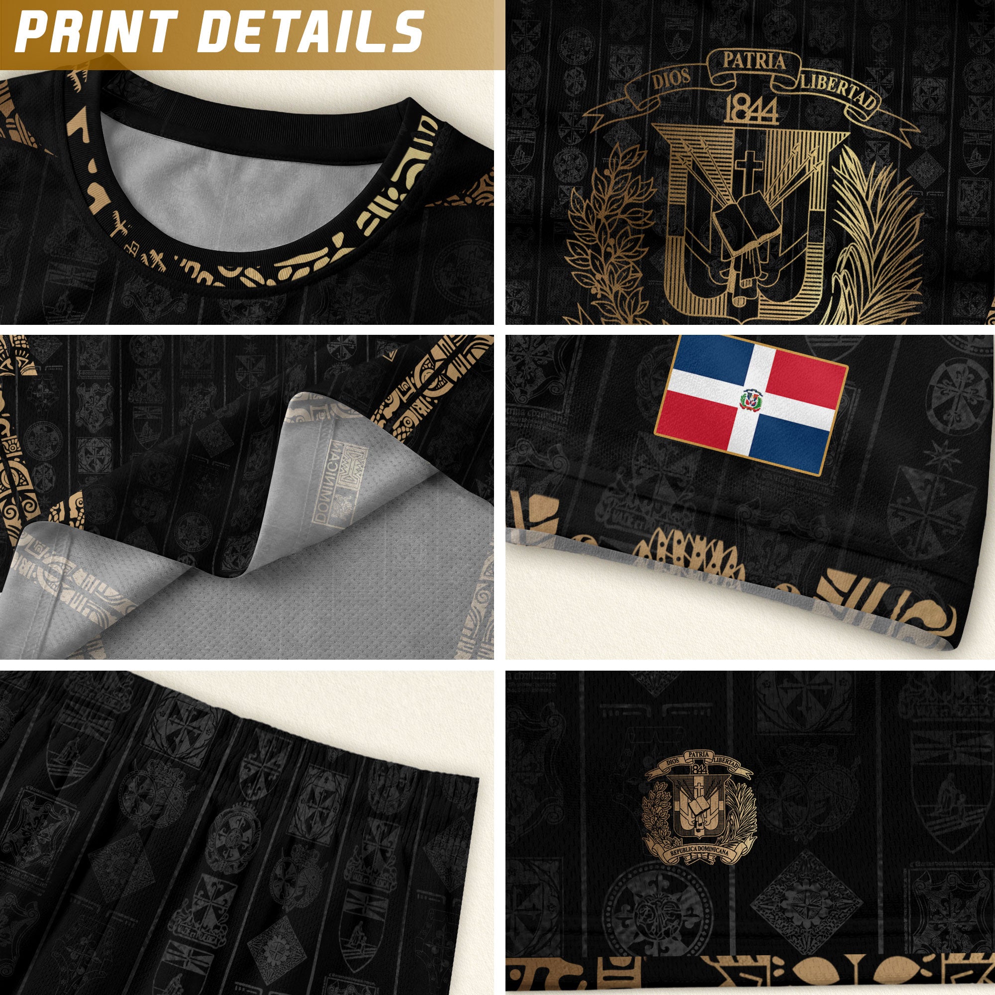 Dominican Republic Black Gold Vintage Heritage Coat of Arms Soccer Jersey
