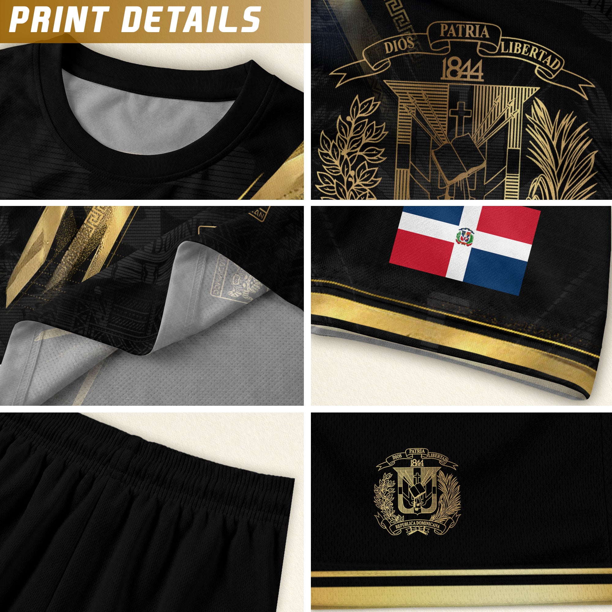 Dominican Republic Black Gold Premium Geometric Pattern Cultural Pride Soccer Jersey