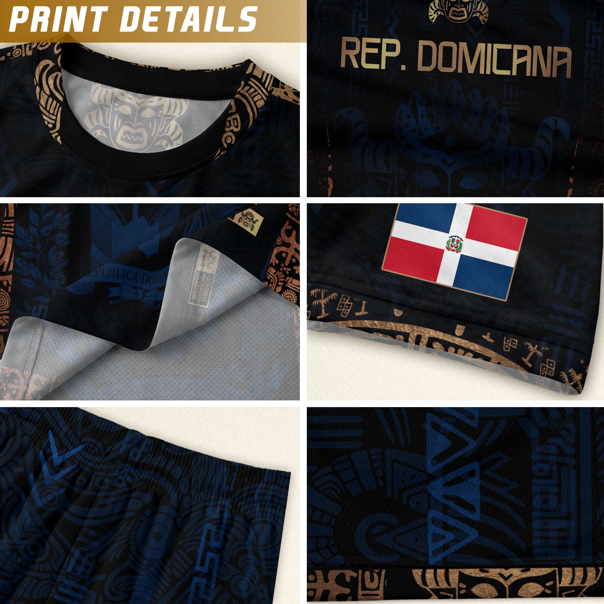 Dominican Republic Heritage Dark Navy Gold Athletic Carnival Mask Soccer Jersey