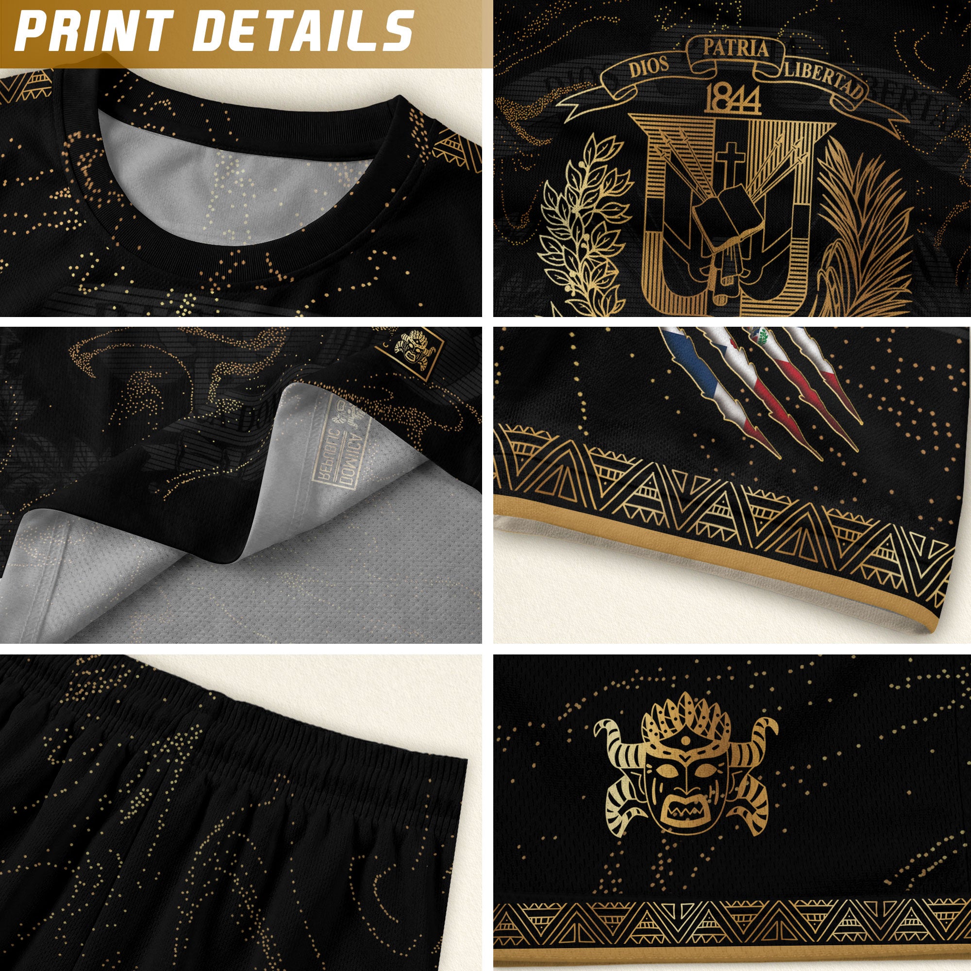 Dominican Republic Heritage Black Gold Sparkle National Soccer Jersey