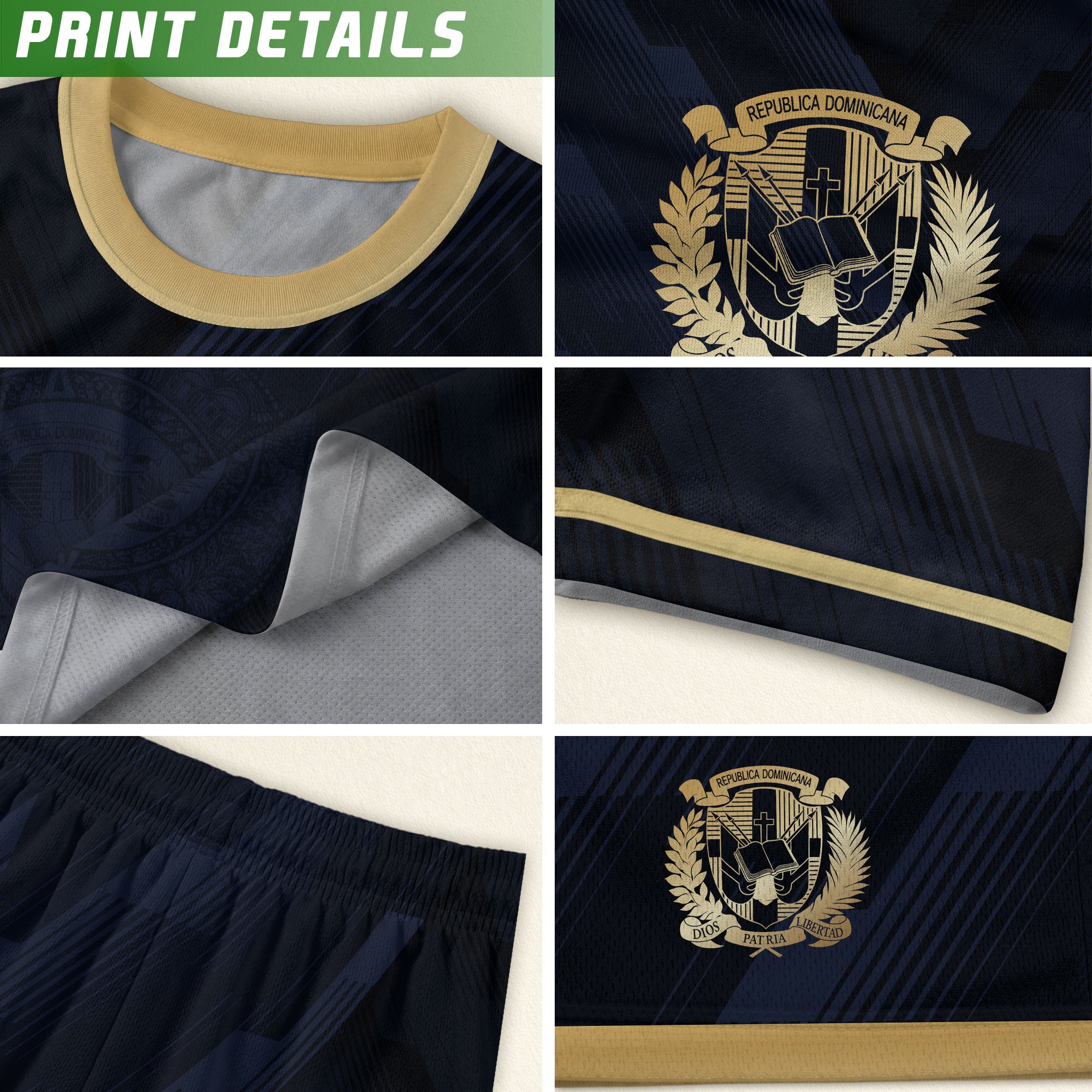 Dominican Republic National Heritage Soccer Jersey Navy Gold, Cultural Pride Emblem Design