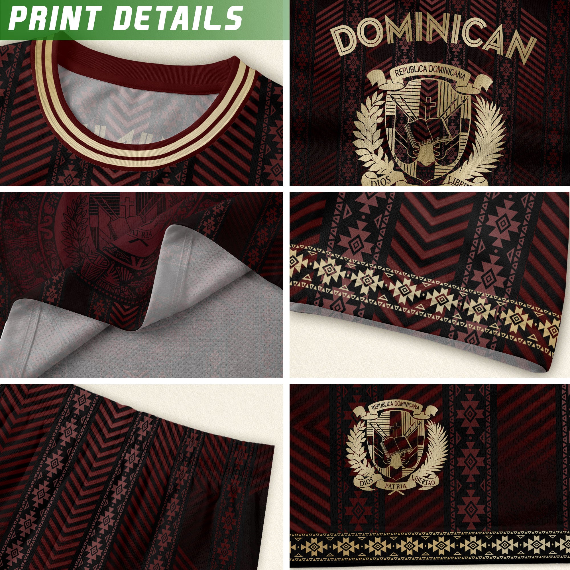 Dominican Republic Soccer Jersey Maroon Gold, Cultural Heritage National Pride Apparel