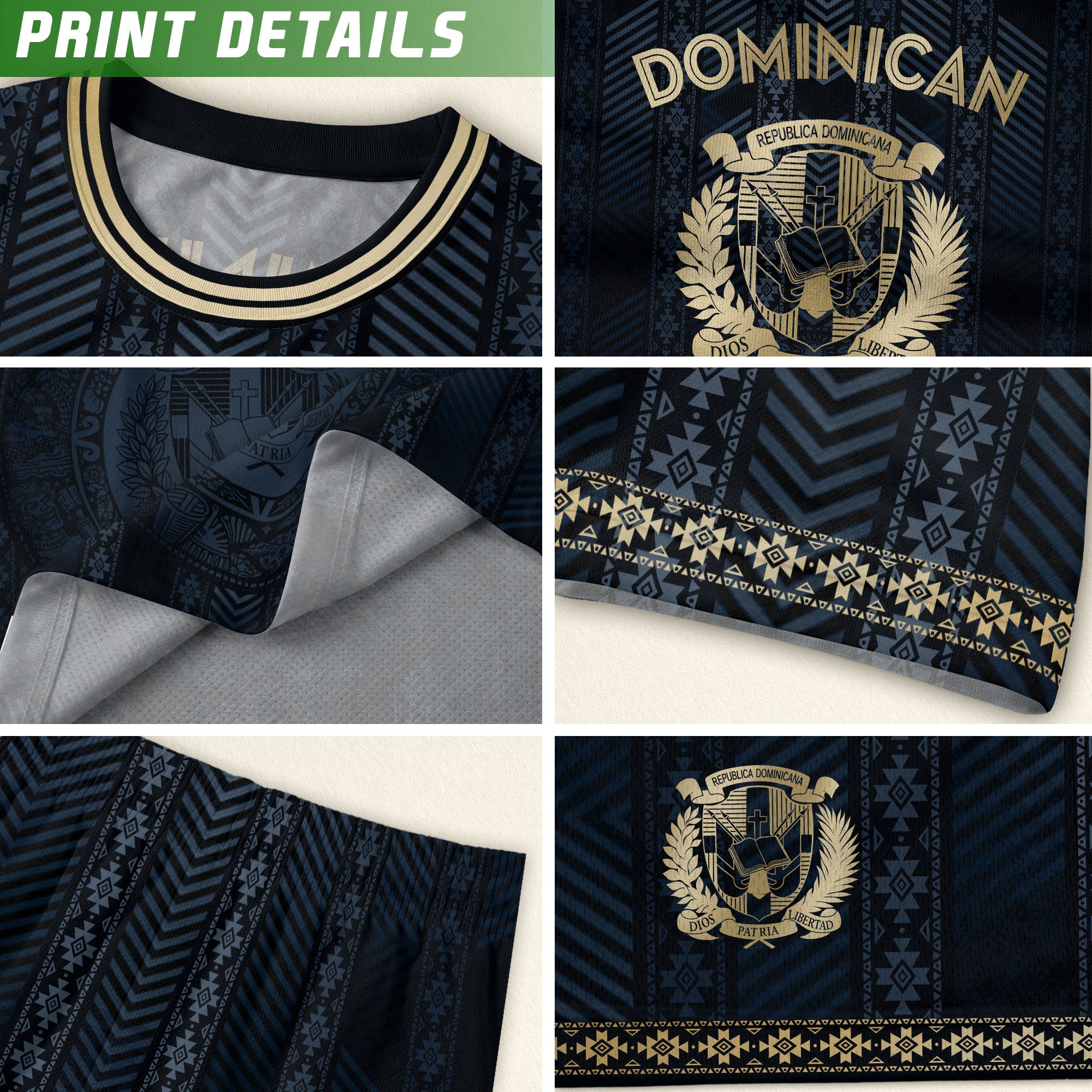 Dominican National Pride Soccer Jersey Navy Gold, Heritage Inspired Cultural Design