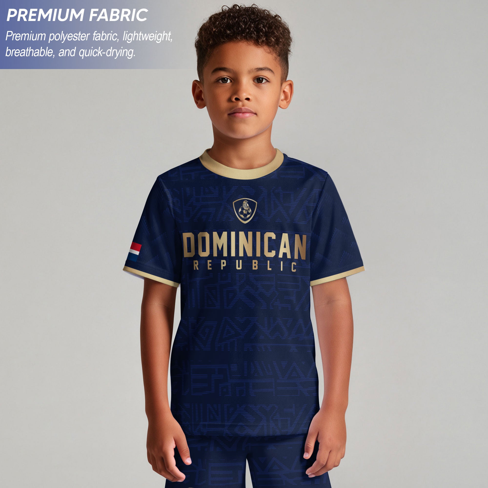 Dominican Republic Kids Youth Heritage Navy Gold Geometric National Soccer Jersey