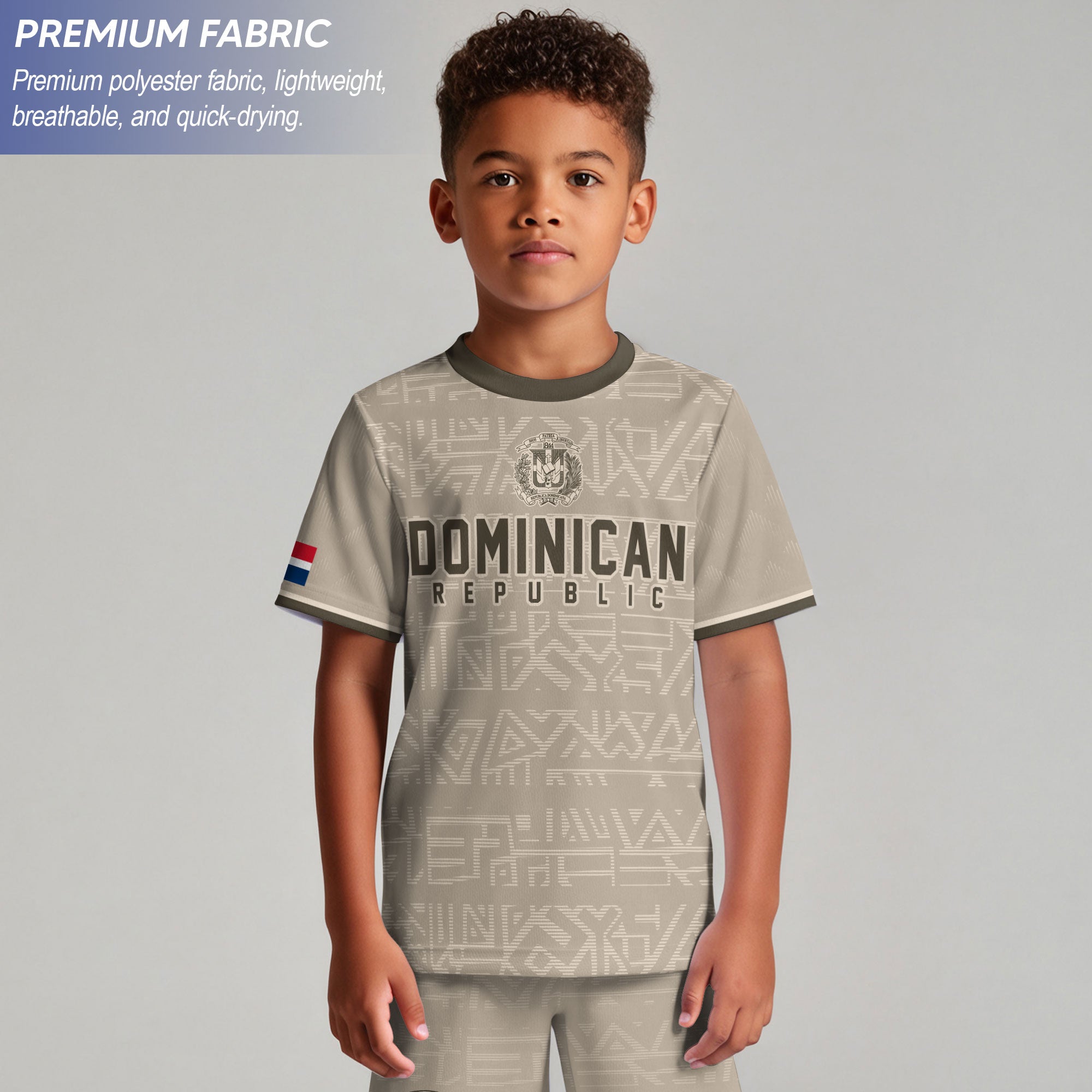 Dominican Republic Kids Youth Heritage Beige Geometric National Soccer Jersey