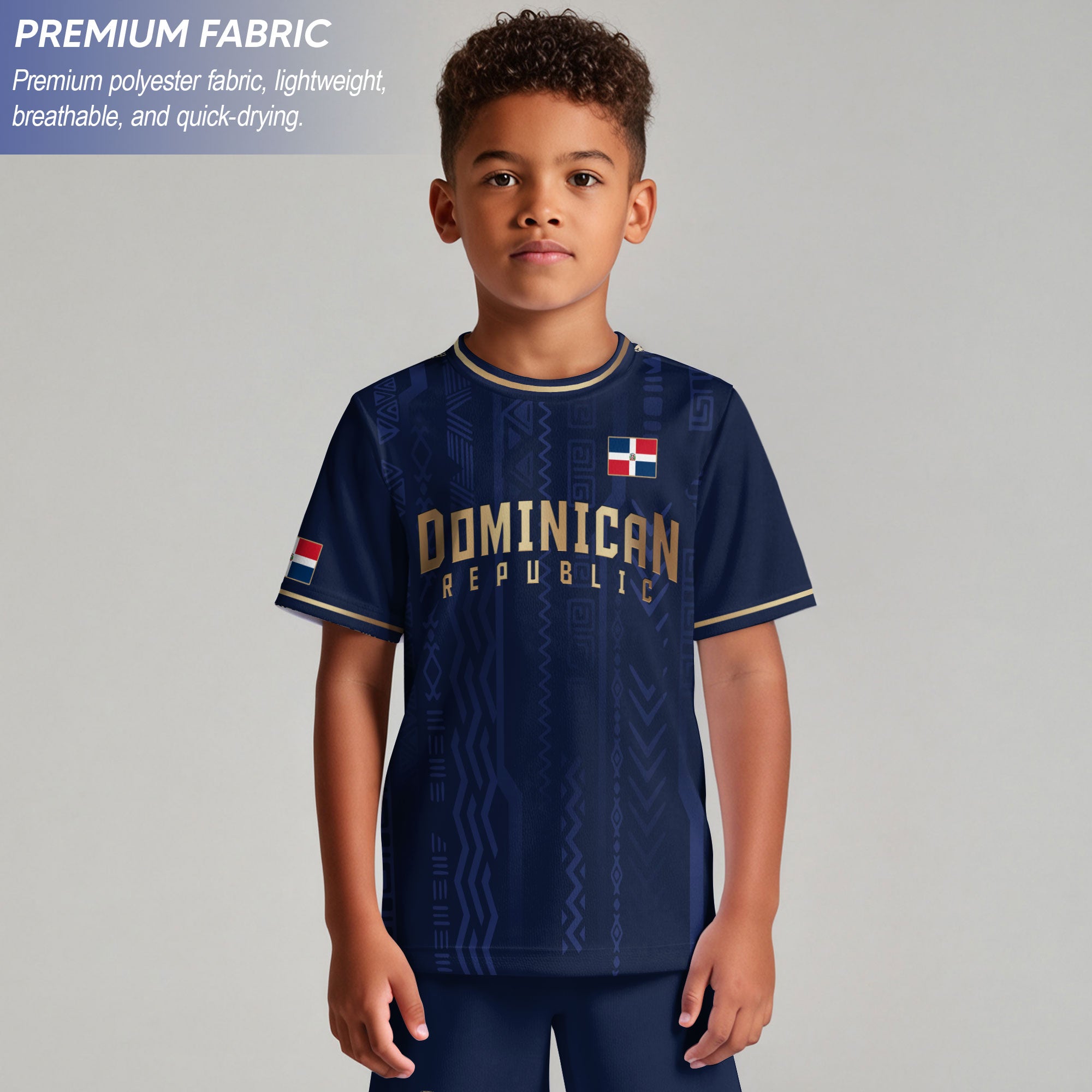 Dominican Republic Kids Youth Heritage Navy Gold Athletic Modern Soccer Jersey