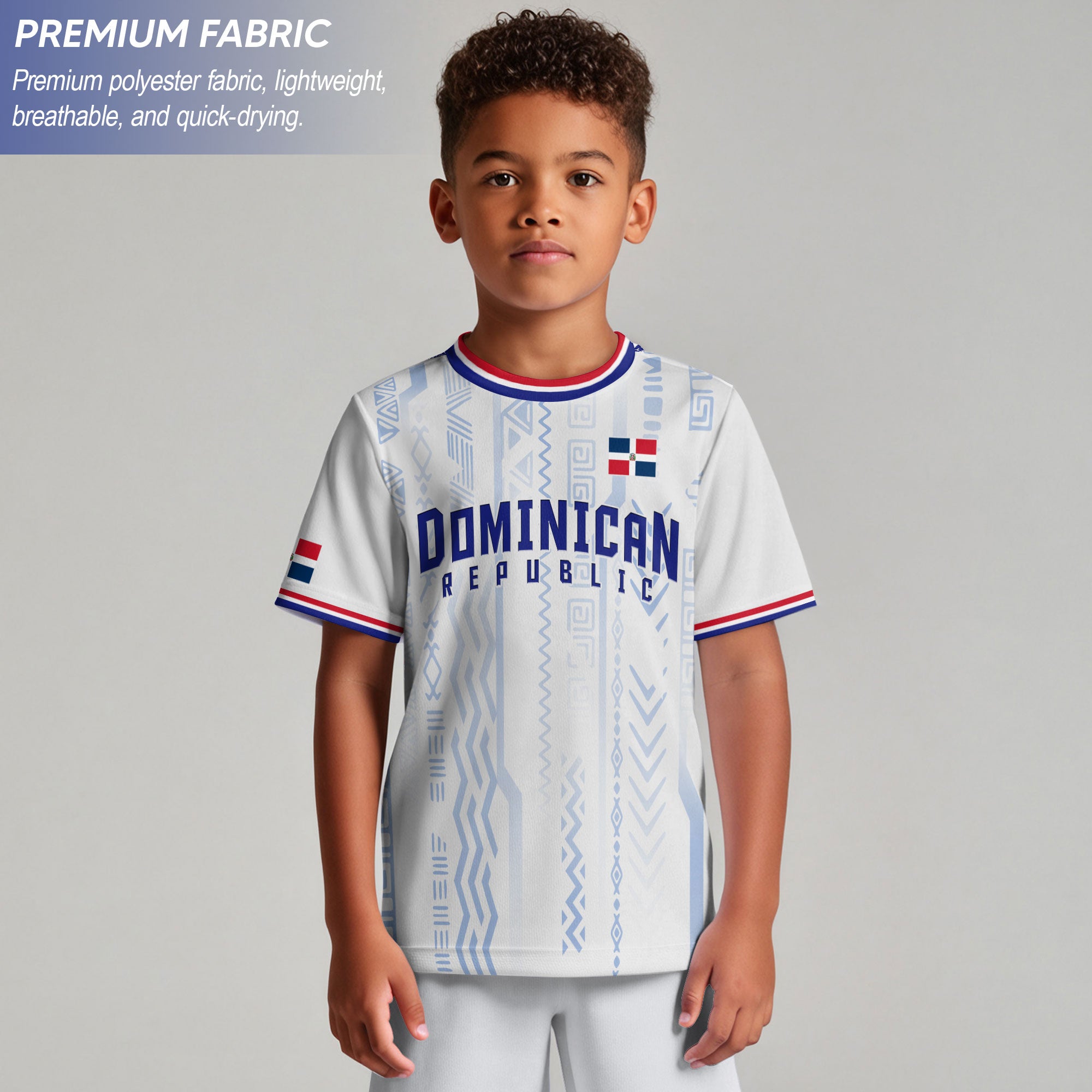 Dominican Republic Kids Youth Heritage White Red Blue Athletic Modern Soccer Jersey