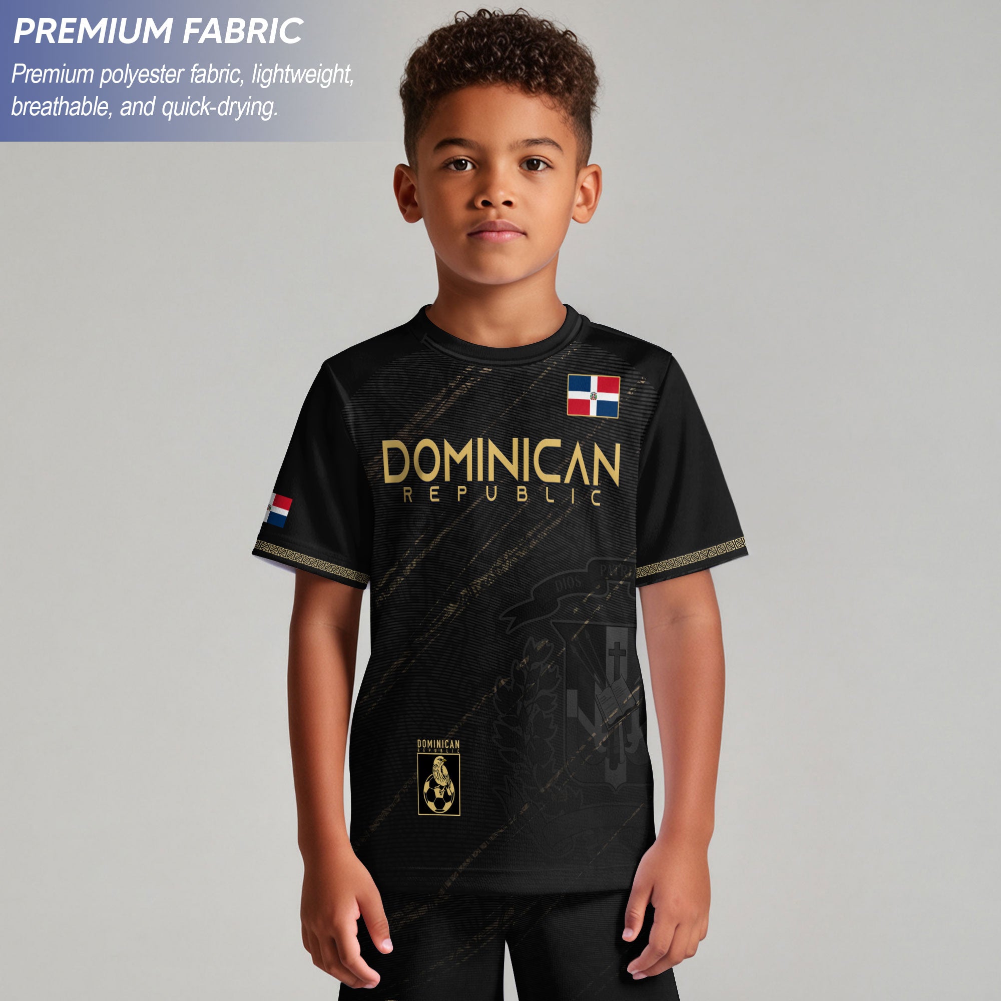 Dominican Republic Kids Youth Heritage Black Gold Athletic Performance Soccer Jersey