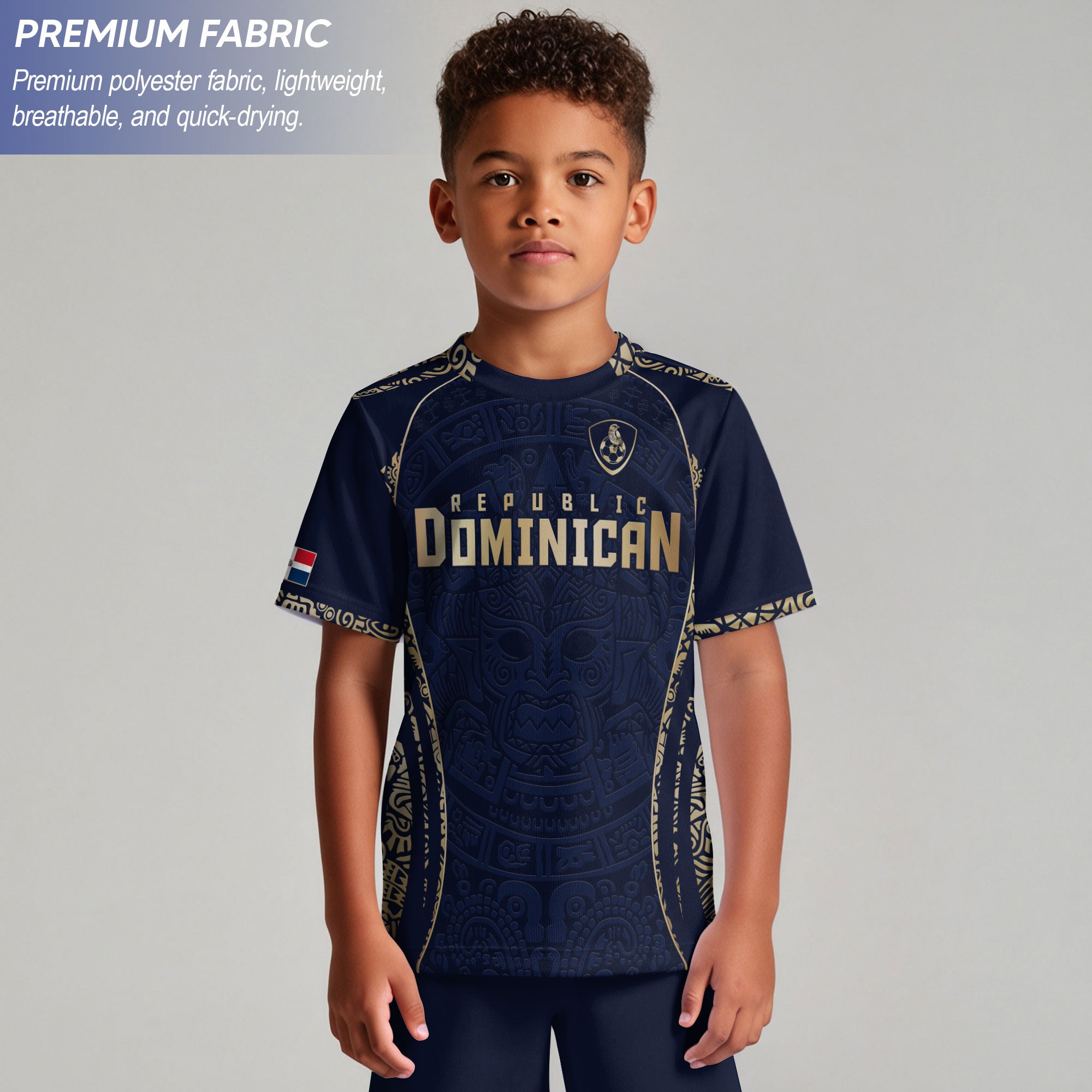 Dominican Republic Kids Youth Heritage Navy Gold Taino Mask National Soccer Jersey